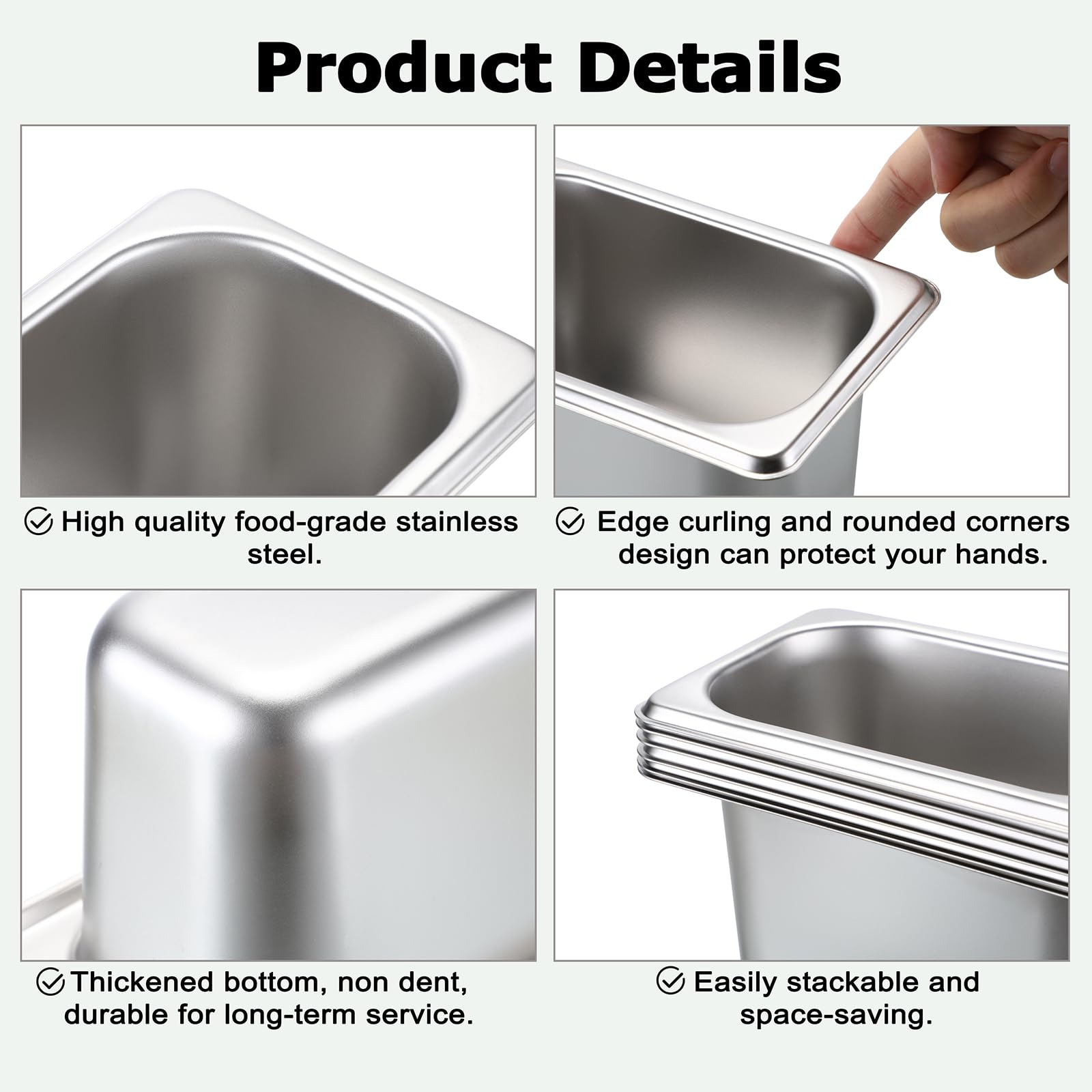 SUMNACON Lot de 6 récipients gastronomiques 1/9 en acier inoxydable de qualité alimentaire, empilables, de -60 °C à 400 °C, passent au lave-vaisselle, bols à paner pour escalopes, viande, poisson