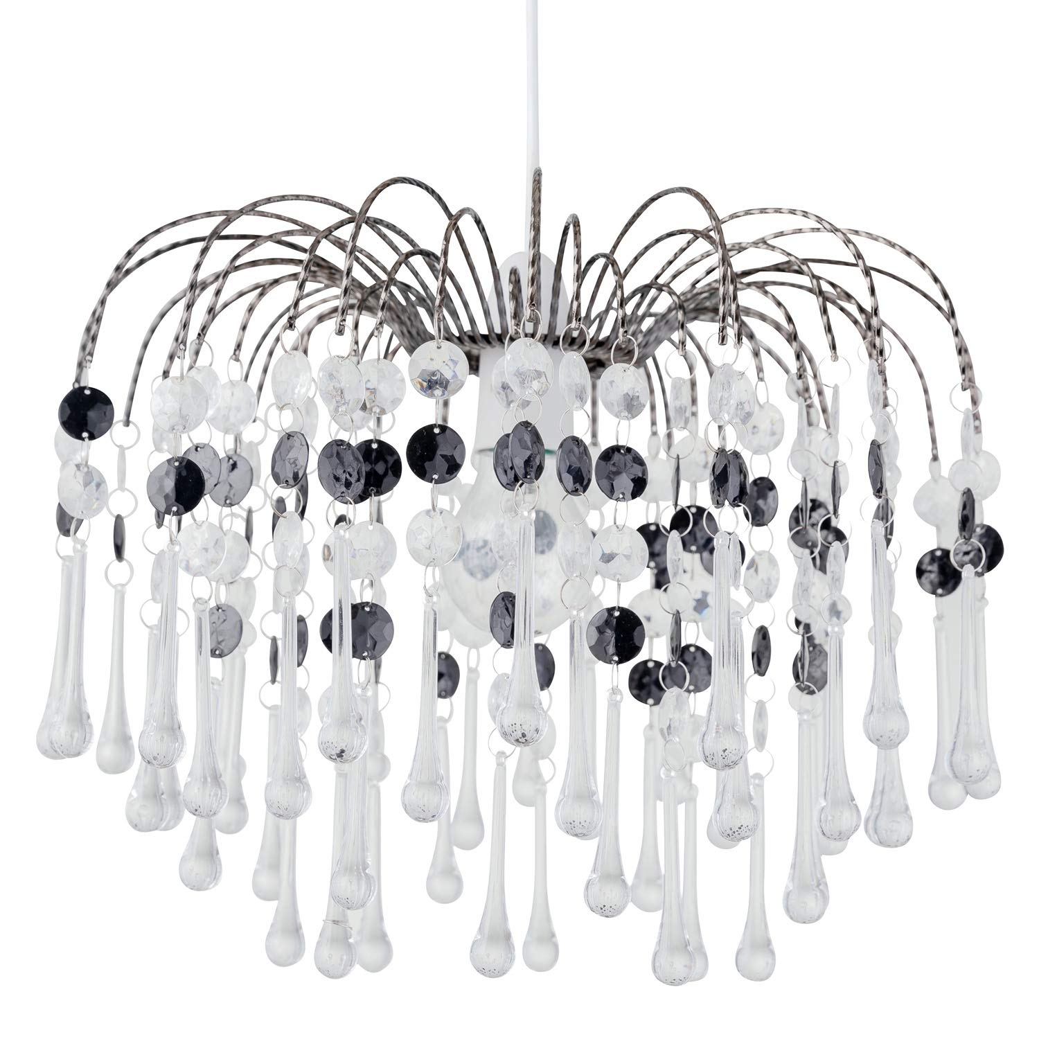 Modern Clear and Black Jewelled Waterfall Easy Fit Ceiling Light Shade, Chandelier Style Shade, No Wiring Required [Energy Class A++]