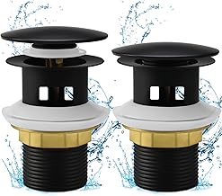 2 x Chrome Bathroom Sink Pop-Up Plugs, Sink Waste with Overflow for Bathroom Sink with 1/4 Inch Hole (Black)