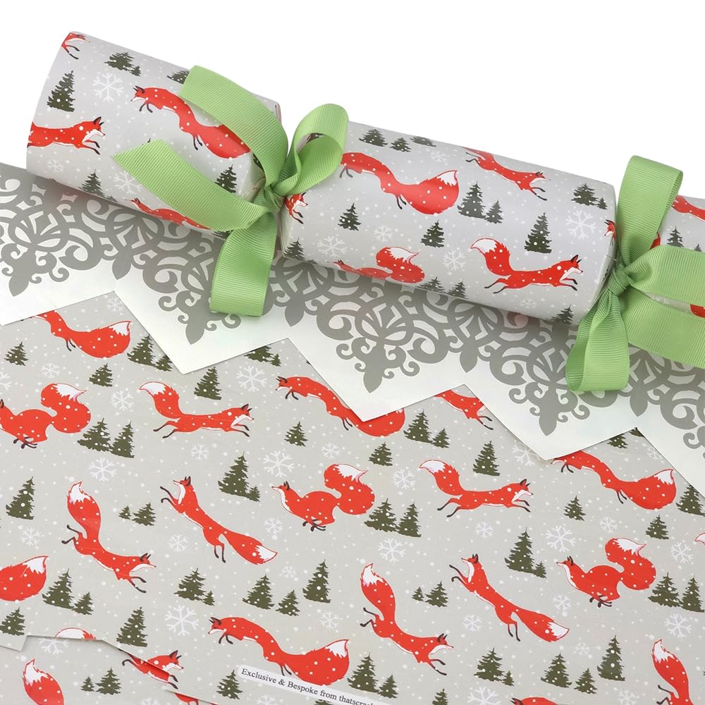 That's Crackers Green 12 Large Christmas Fox | Cracker Making Craft Kit | Make & Fill Your Own