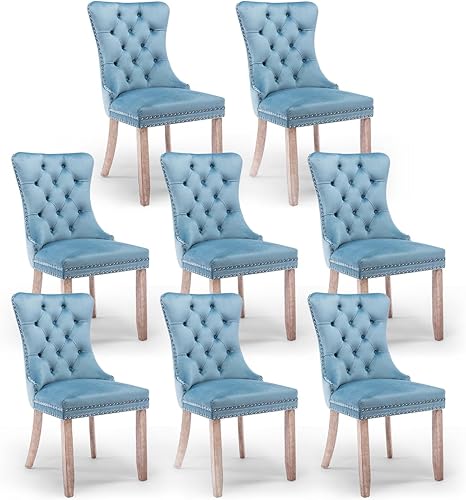 Miniatura 144 de Juego de 6 sillas de comedor de terciopelo, sillas de comedor tapizadas acolchadas con ribete de tachuelas y patas de madera maciza para cocina,