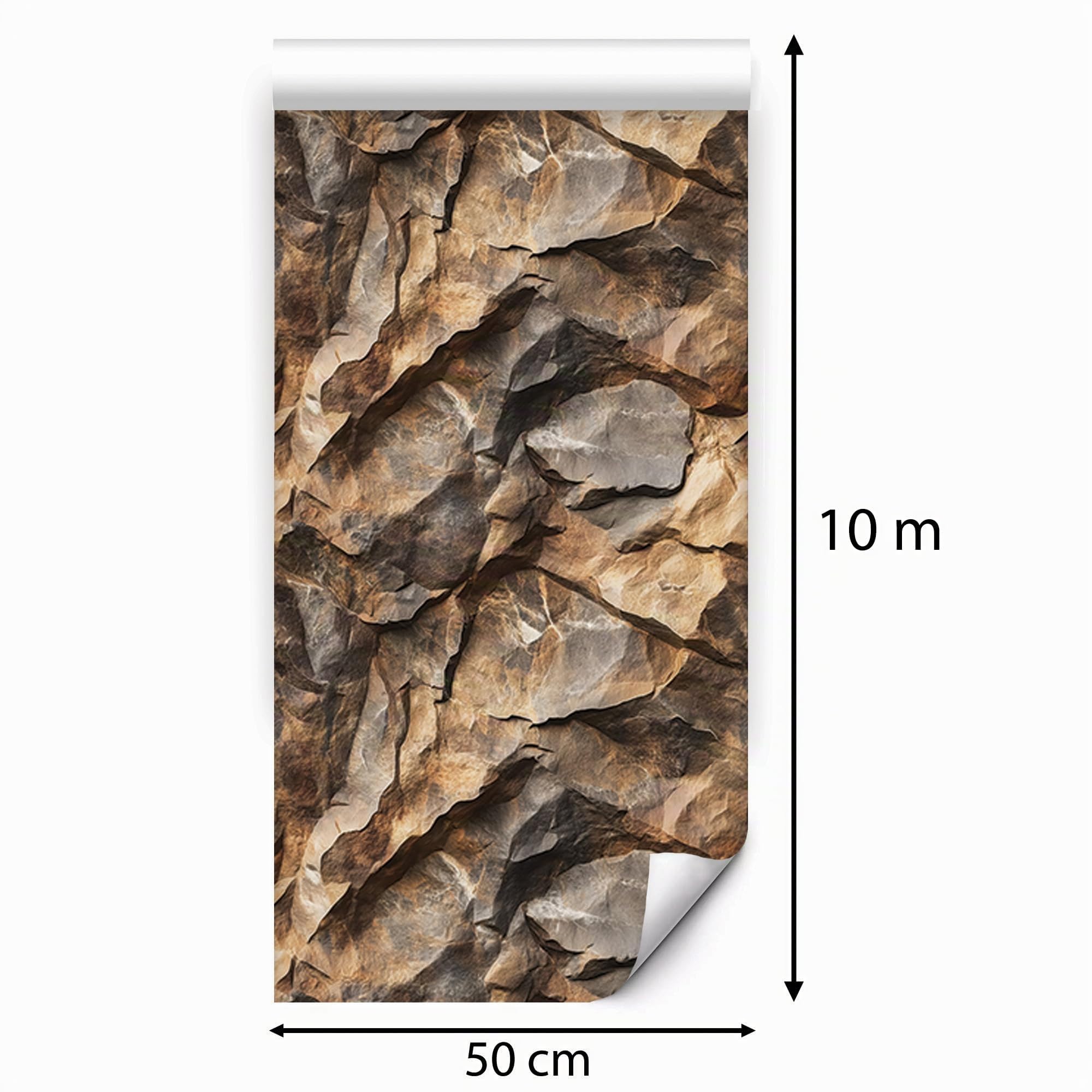 GP TONER Vliestapete Steinoptik Braun Grau 3D Felswand Realistisch Naturstein Tapete Wohnzimmer Schlafzimmer Flur Küche Modern Robust Abwaschbar UV-beständige Tapete 10m x 0,5m