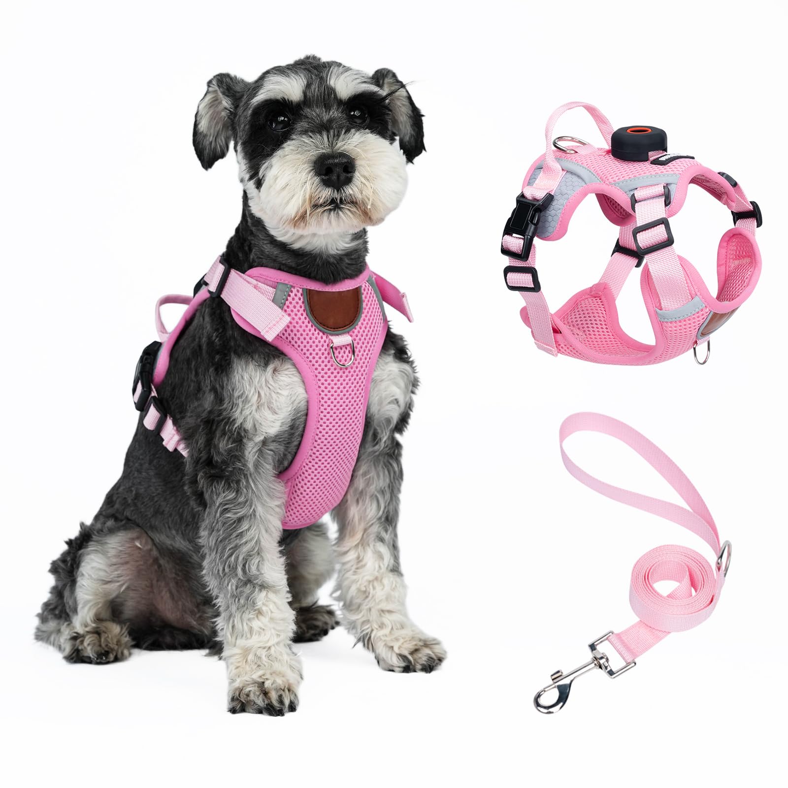 Cat Harness and Leash Set With AirTag Holder, Escape Proof Adjustable Kitten Vest with Lead for Large Cat Fat Small Dog Puppy Walking, Soft Breathable Mesh Jacket with Reflective Strips XL, Pink