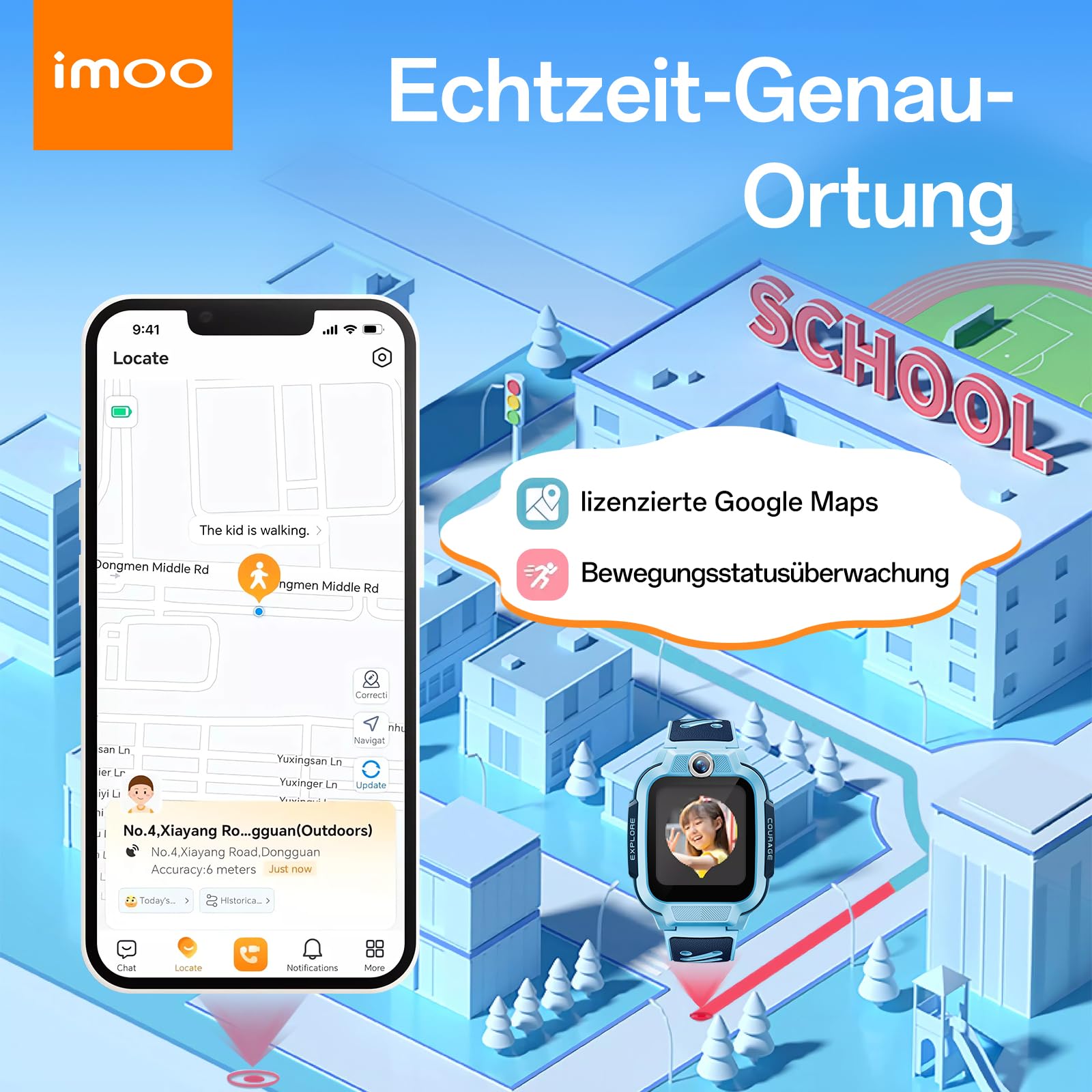 imoo Z3 Kinder-Smartwatch, 4G Sprachanruf, 1,5″ HD-Bildschirm, Wasserbeständig bis 20 m, 8 GB großer Speicher, Klassenmodus & Schlafmodus mit Zubehörset(Blau)