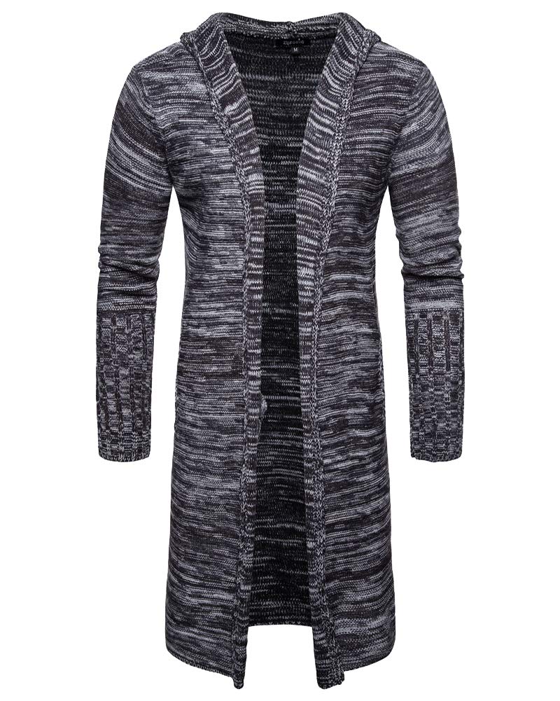 AnyuA Men's Knitted Cardigan Snowflake Hooded Long Coats Plus Size Black M