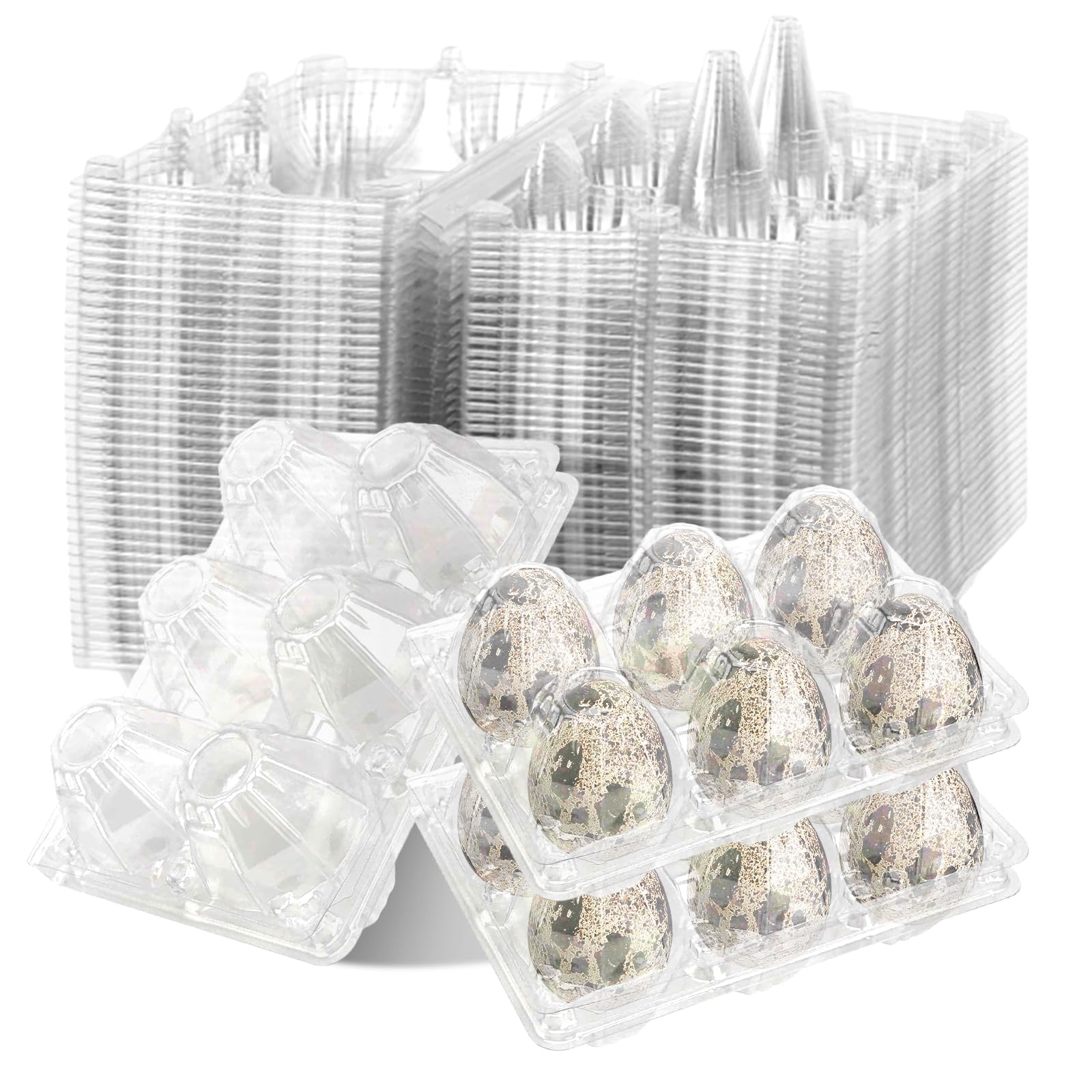 APACALI 100 piezas Cajas para huevos de codorniz, cajas para huevos de codorniz de 6 rejillas, cajas de huevos de codorniz de plástico con tapa, cajas para huevos de codorniz transparentes