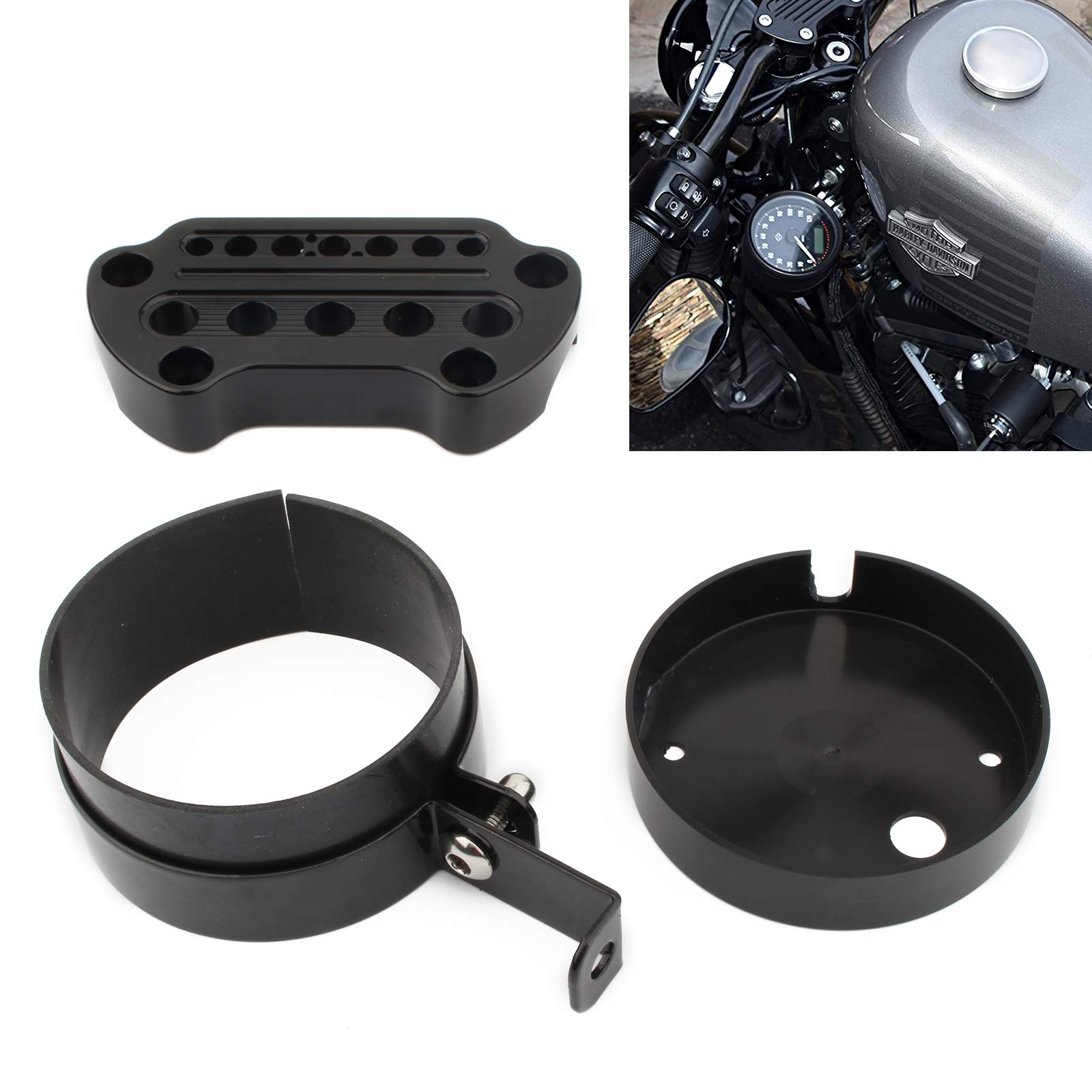 Side Mount Speedometer Relocation Bracket w/Handlebar Clamps Mounting Kit for Sportster 883 1200