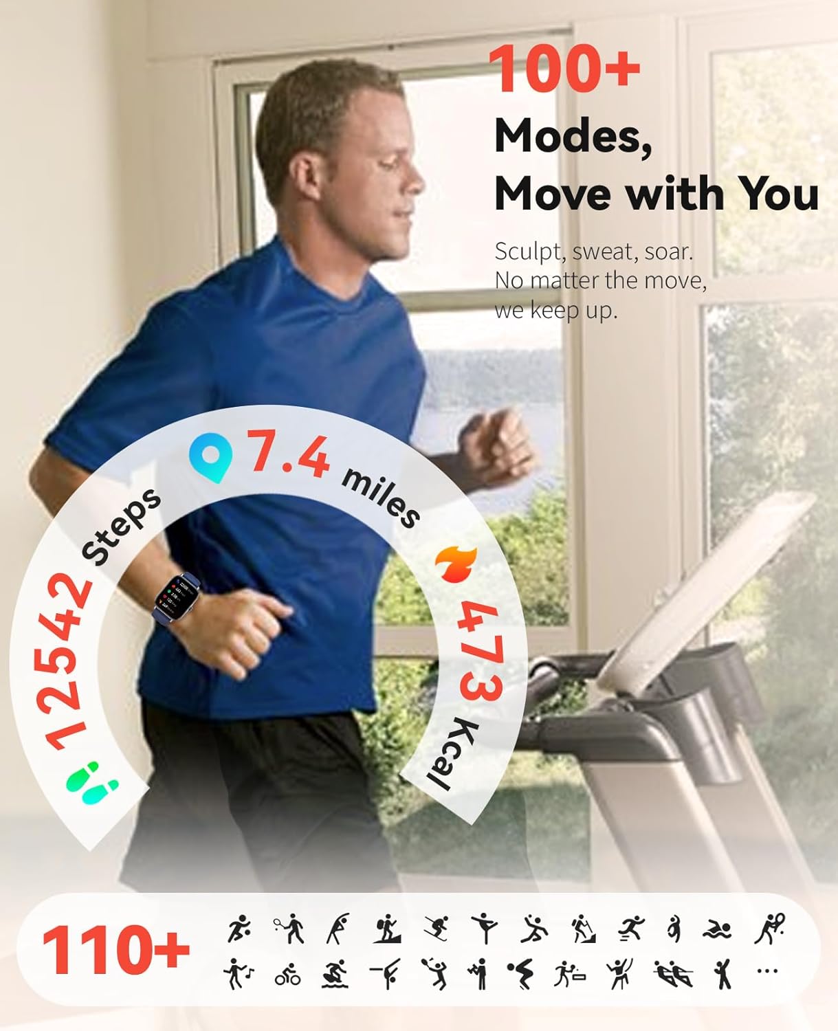 Fitness Tracker Smart Watches for Men Women with Step Counter, Sleep Calorie Monitor, Pedometer, IP68 Waterproof, Smartwatch with 120+ Sports for iPhone Android (Blue, 1.91) - Image 3