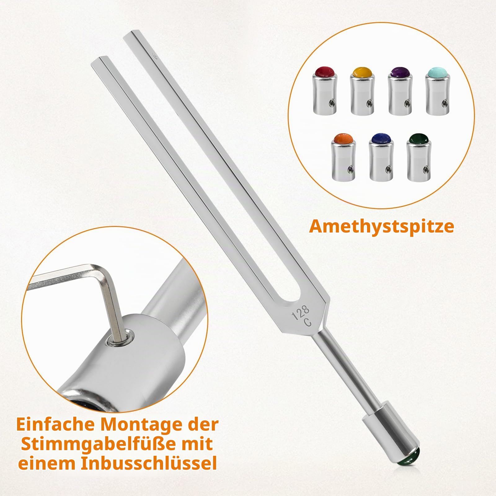 Stimmgabeln zur Heilung, 128 Hz, 1 körpergewichtete Chakra-Stimmgabel mit 7 Kristall-Edelstein-Stiefel, Schlägel und Aktivator für Meditation, Klangtherapie, Biofeld-Harmonisierung