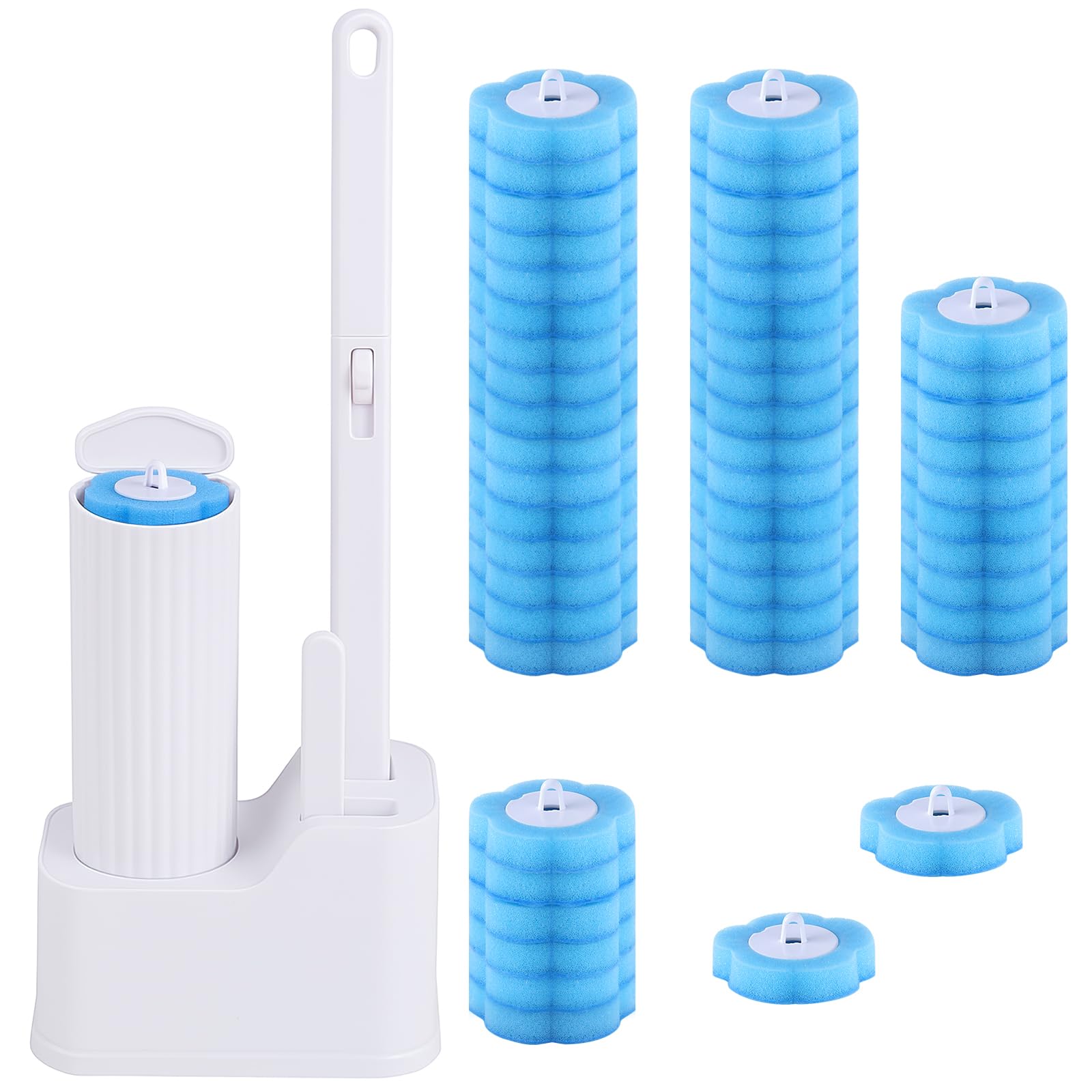 wlich Einweg Toilettenbürste, Klobürste mit 48 Stück Reiniger Nachfüllungen und Wandhalterung, WC Bürste mit Reinigungsmittel Disposable Toilet Brush für Badezimmer Hygienische Reinigung