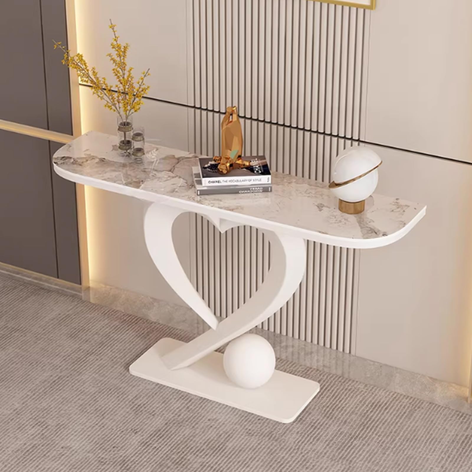 Mesa Consola Estrecha con Forma de corazón, Elegante Mesa Auxiliar Negra para recibidor, Lujosa Mesa Consola de mármol, para Sala de Estar, vestíbulo u Oficina (Blanco + marrón, 120 cm/47,2")