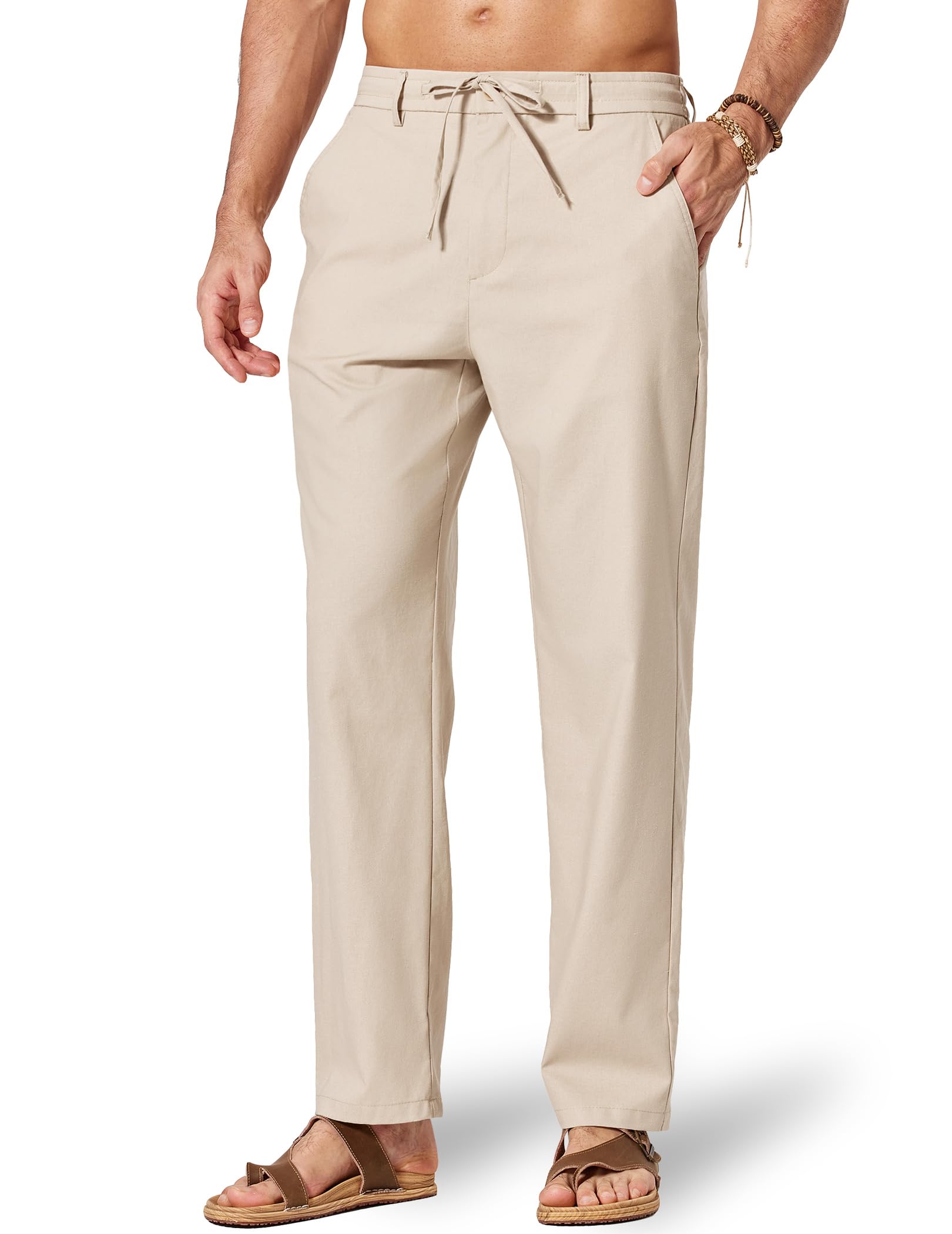 COOFANDY Mens Cotton Linen Pants Casual Drawstring Dress Pants Beach Summer Lightweight Trousers