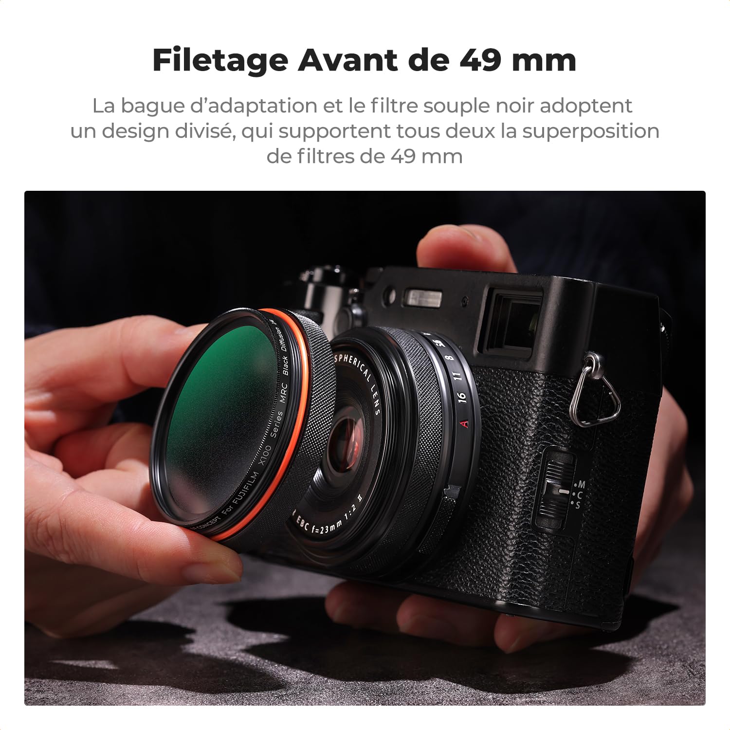 K&F CONCEPT Filtre Black-Mist Diffusion et Bouchon et Pare-Soleil Compatible avec Fujifilm X100/X100F/X100S/X100T/X100V/X100VI/FX100/SX100/TX100/X100V Noir