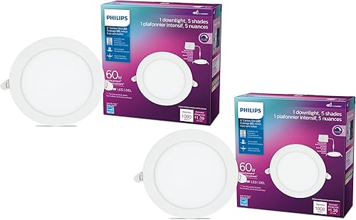 Philips LED Canless - Lámpara LED empotrable delgada de 6 pulgadas, bombilla regulable de 60 W con tecnología EyeComfort, 2700K-5000K, 1000 lúmenes,
