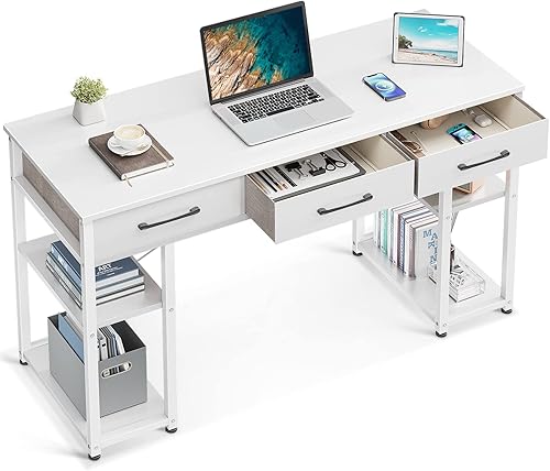 ODK Escritorio pequeño de computadora de oficina de 47 pulgadas: mesa para el hogar con cajones estantes de almacenamiento de madera, escritorio de