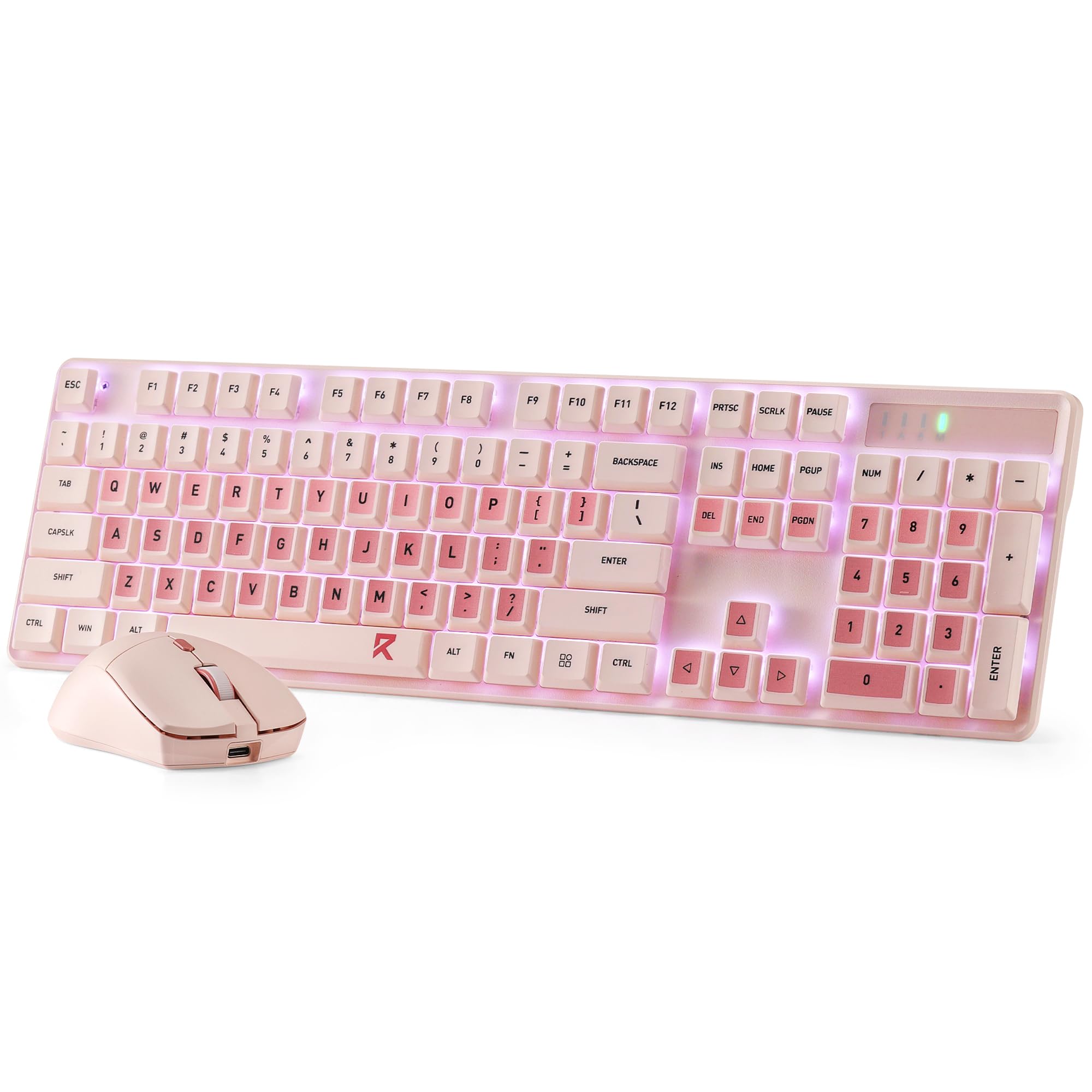 Redragon BS8531 Combo Teclado Ratón Inalámbrico 4000 dpi Rosa | Teclas Planas Mecánicas LED Blanco 3 Tonos Diseño Ergonómico Conexión 2.4 GHz