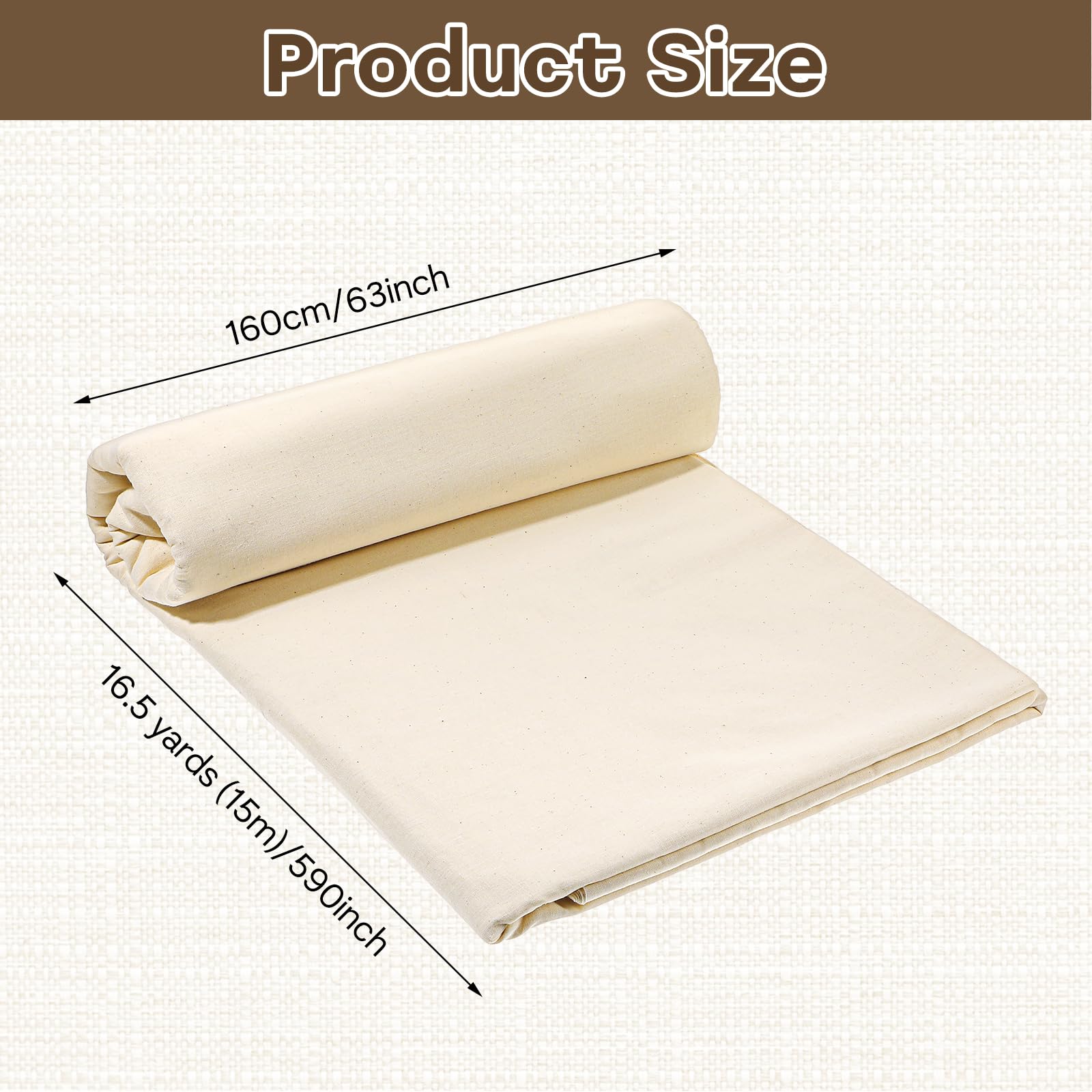 Tissu en mousseline légère 100 % coton naturel non blanchi pour couture, vêtements, matelassage, drapage - 160 x 13 m