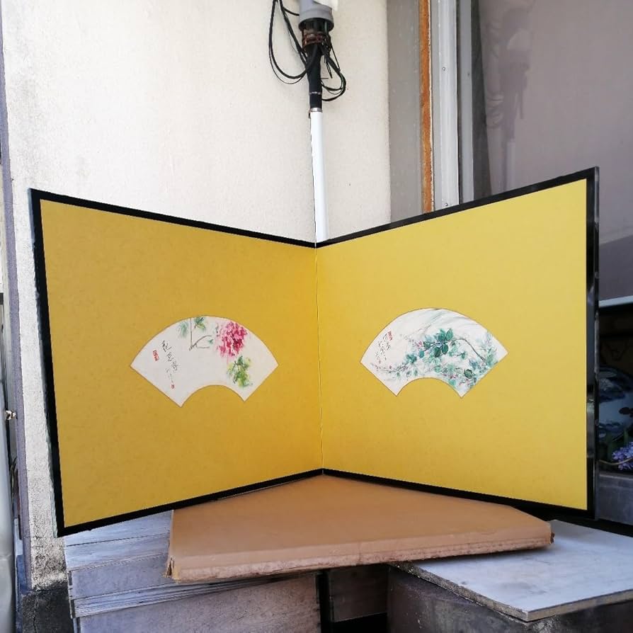 茶道具 風炉先 屏風 扇面 茶器/茶道具 風炉先屏風】 風炉先 2尺4寸 上部透し 扇面色紙張