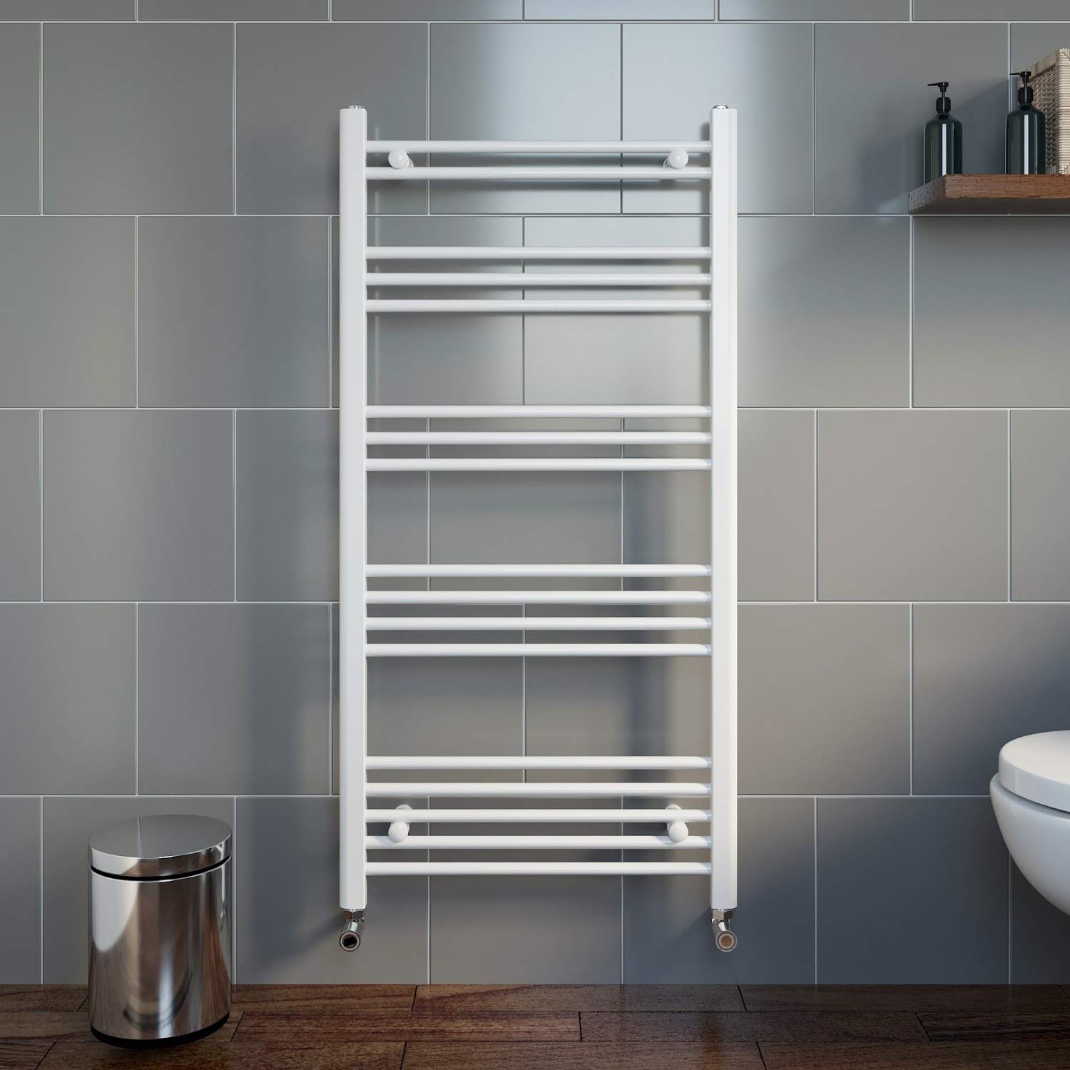 Duratherm White Modern 1200 X 600Mm Bathroom Heated Towel Rail Radiator Straight 17 Rails