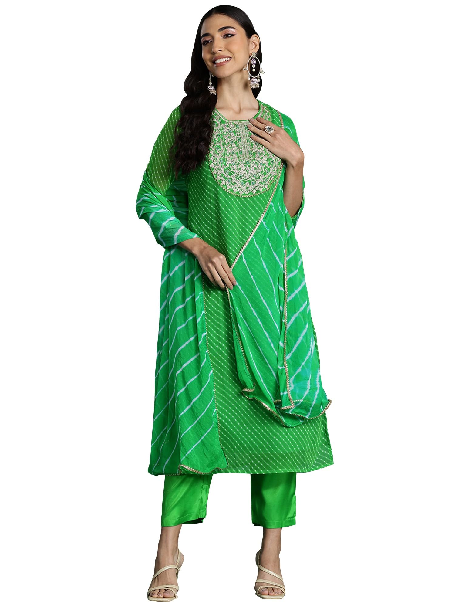 INDO ERA Women's Georgette Printed Straight Kurta and Pant with Dupatta Set (RRRRR6400)
