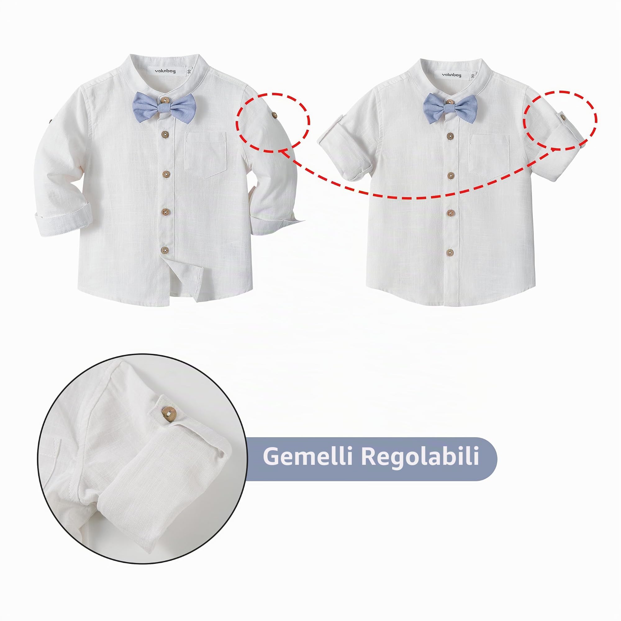 Volunboy Completo Elegante Bambino, Lino Ragazzo Henley Camicie Fiocco e Bretelle Pantaloni 4 Pezzi Cerimonia Nozze Abbigliamento