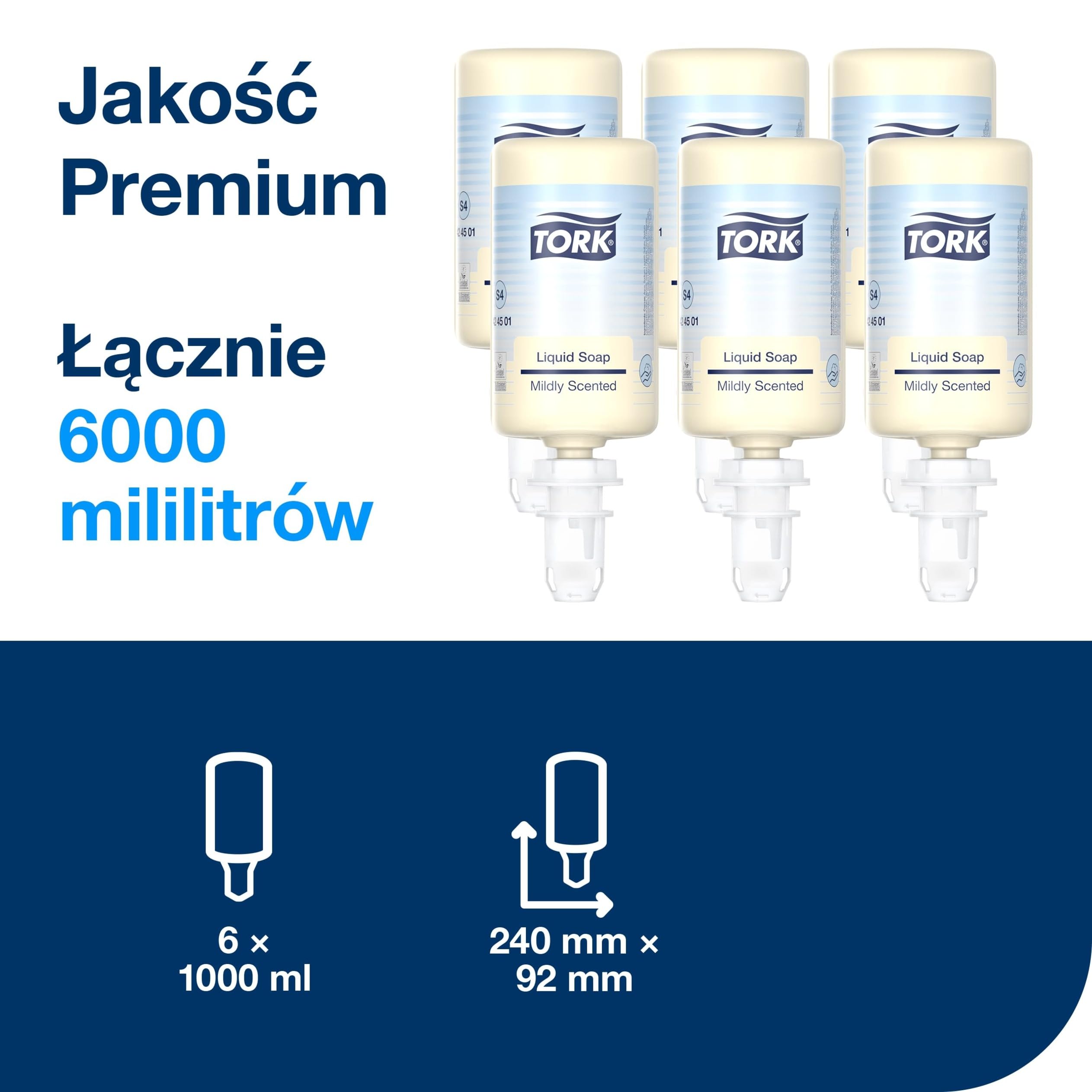 Tork Delikatnie Perfumowane Mydło w Płynie S4, Świeży Zapach, 6 x 1000 ml, 424501