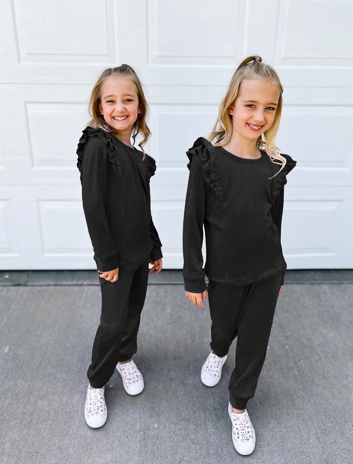 Arshiner Girls 2 Piece Outfits Velour Tracksuit Cute Clothes Sweatsuit Ruffle Pullover Sweatshirt Sweatpants Clothing Sets - Image 8