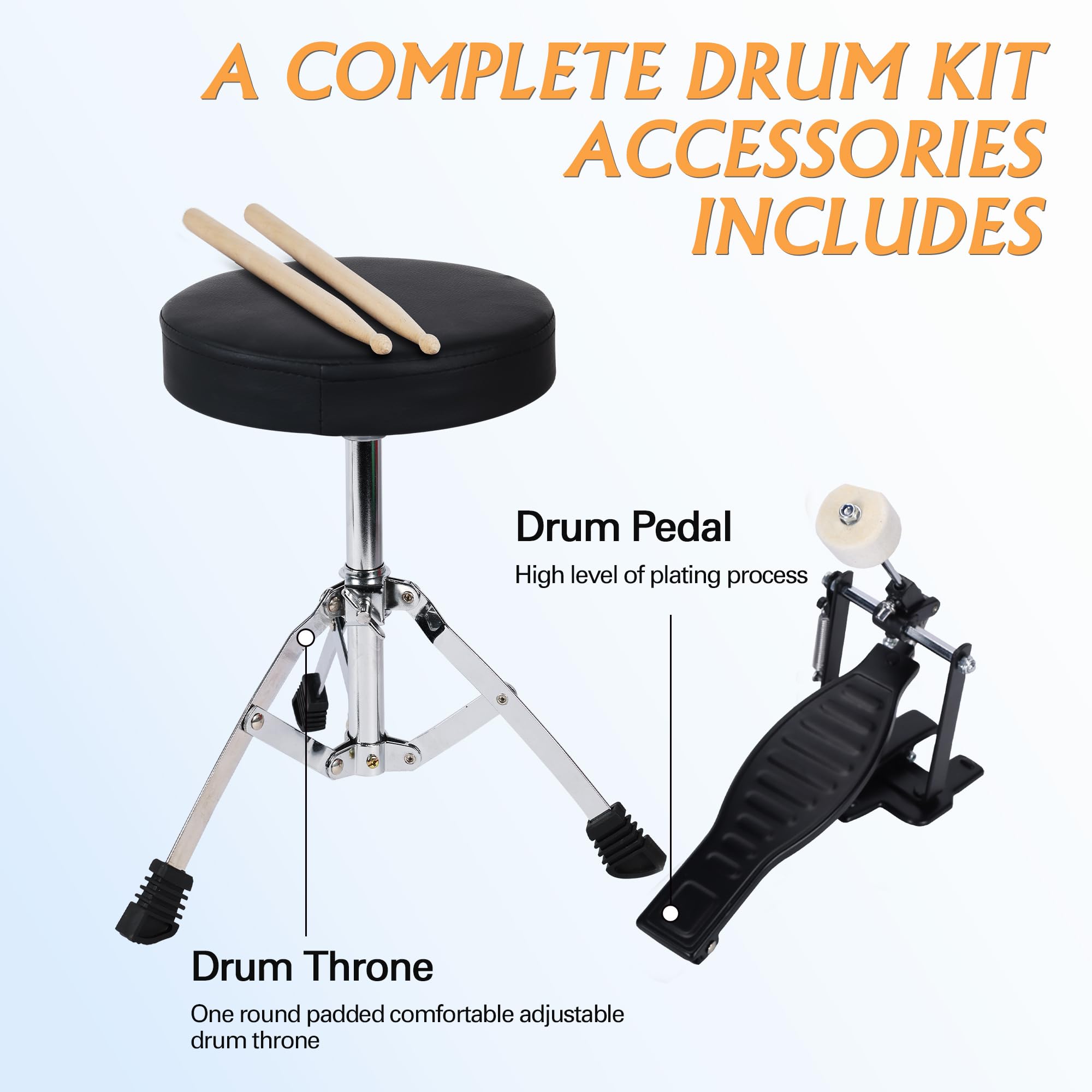Kinder Schlagzeug Set für Anfänger, von 3-9 Jahren, 14" 3 PC Junior Drum Schlagzeug Kit mit Snare, Tom, Bass Drum, Pedal, Throne, Becken, Drumsticks und Stille Matten(rot, blau, schwarz)