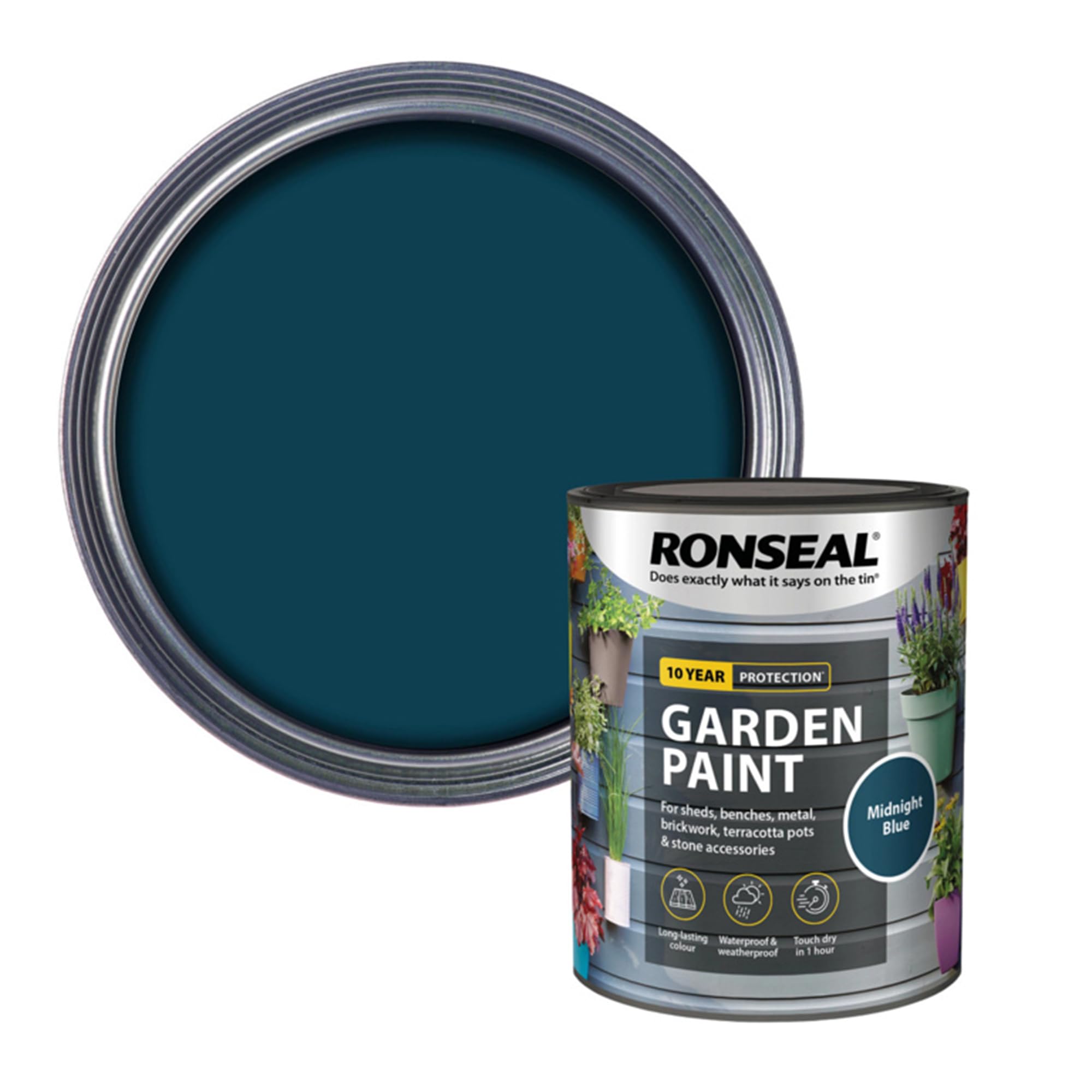 AOC24 Garden Fence Paint 750ml – Multi-Surface Exterior Paint for Wood, Brick, Metal, Stone & Terracotta – Waterproof, Resists Fading, Matt Finish for Sheds, Fences, Garden Furniture Midnight Blue