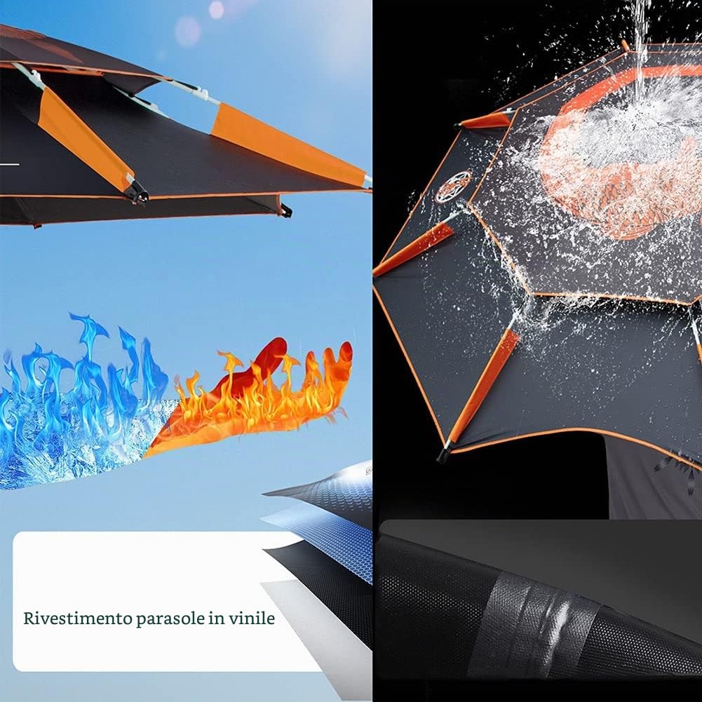 Ombrellone da Spiaggia da Pesca Pieghevole 200cm Inclinabile Protezione UV Antivento Ombrello Parasole da Esterno Grande per Mare Portatile（Nero） (Size : 240cm/7.8ft)