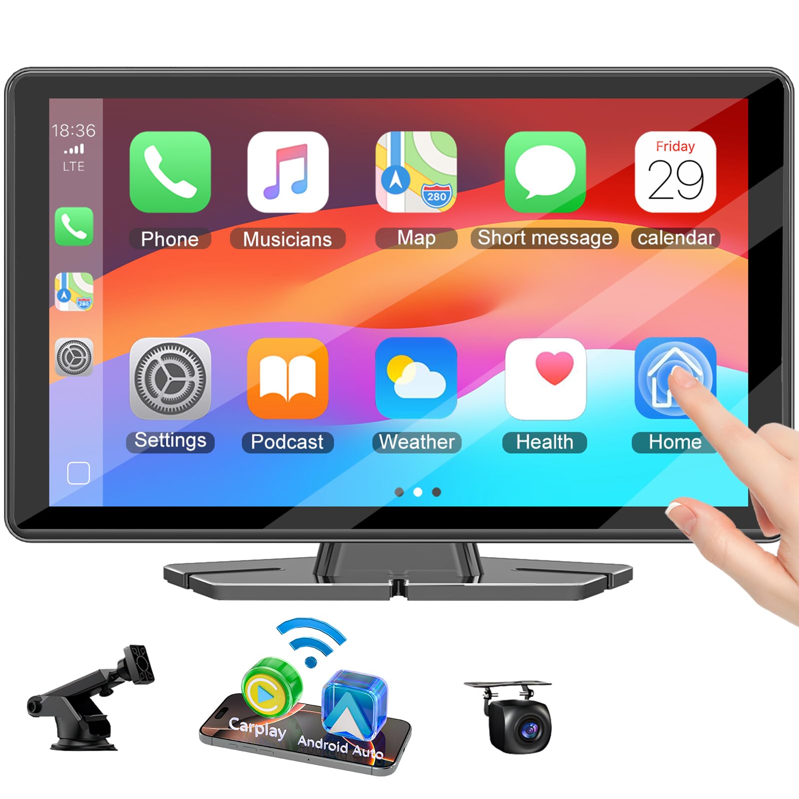 CarPlay-display voor Apple CarPlay en Android Car, 9 inch touchscreen voor radio, draadloze weergave aan boord met Siri/Google Assistant voor de meeste voertuigen CarPlay-display voor Apple CarPlay en Android Car, 9 inch touchscreen voor radio, draadloze weergave aan boord met Siri/Google Assistant voor de meeste voertuigen