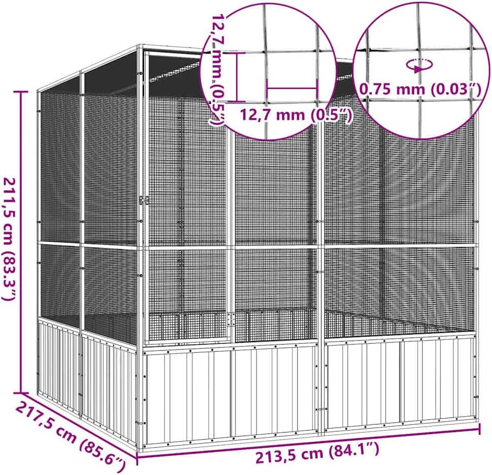 vidaXL Bird Cage Grey Galvanized Steel Large Bird Cage Rectangular