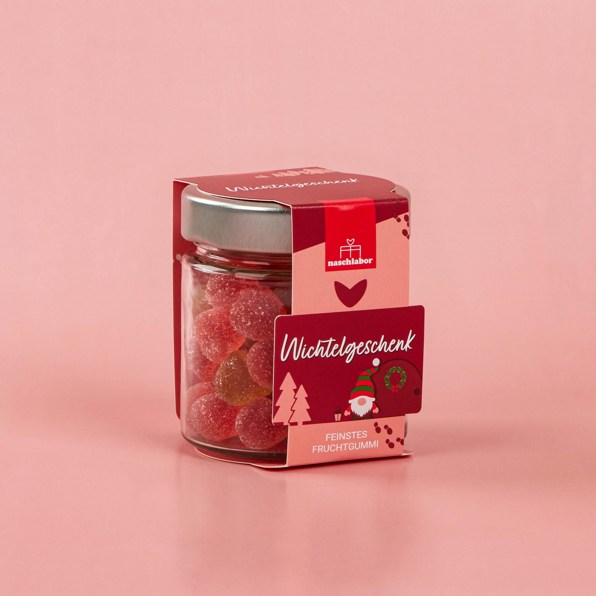 Wichtelgeschenk Fruchtgummi in Geschenkglas 120g | Das Perfekte Geschenk zum Wichteln | Mitbringsel | Geschenk zu Weihnachten für Familie, Freunde oder Kollegen | Süße Kleinigkeit