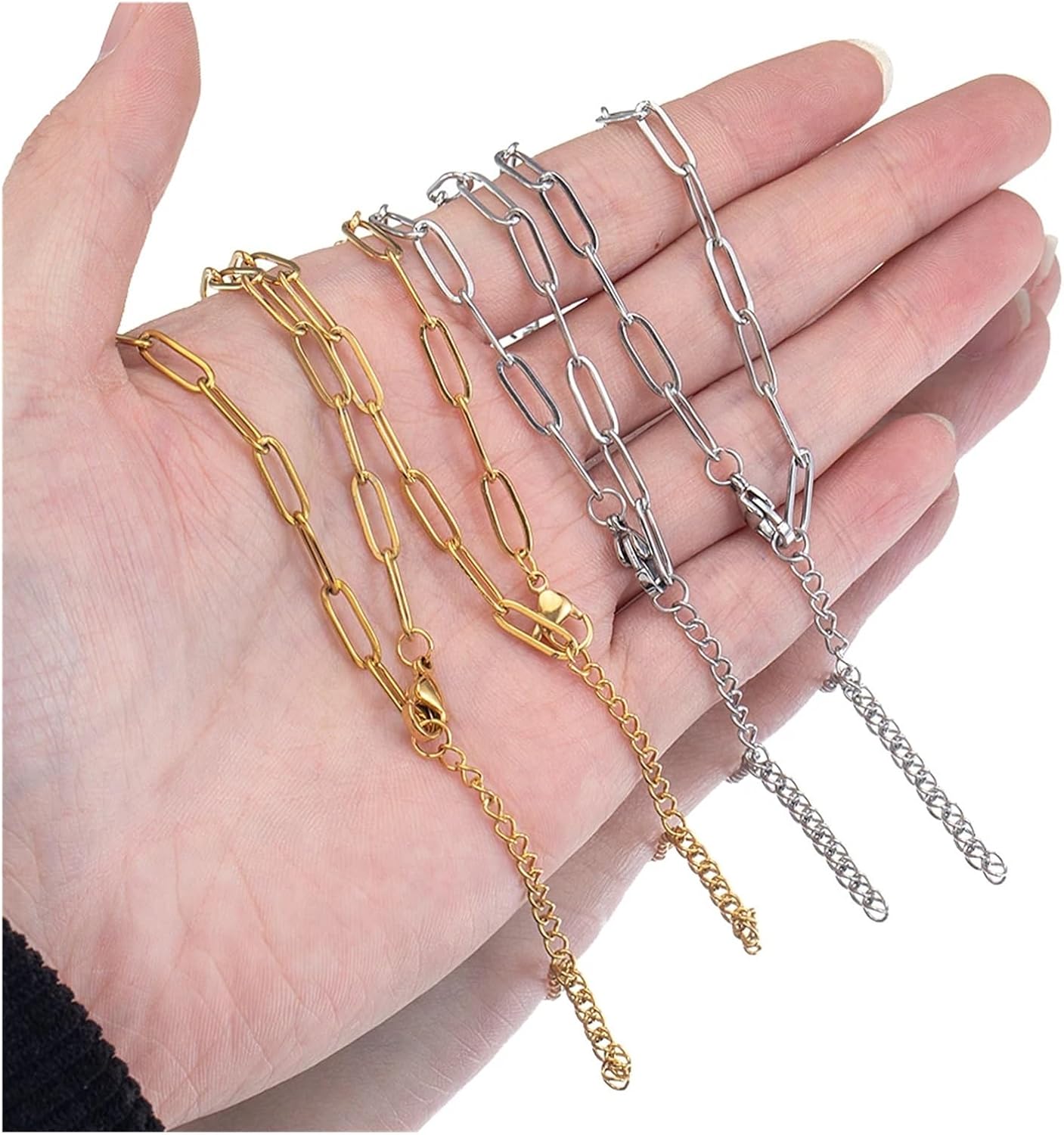 Stainless Steel Chain for Jewelry Making 2 Meters Stainless Steel Semi-Finished Bracelet Frame Chain with Adjustable Extension Chain Lobster Clasp for DIY Jewelry Making(Gold Color 2.5x6)