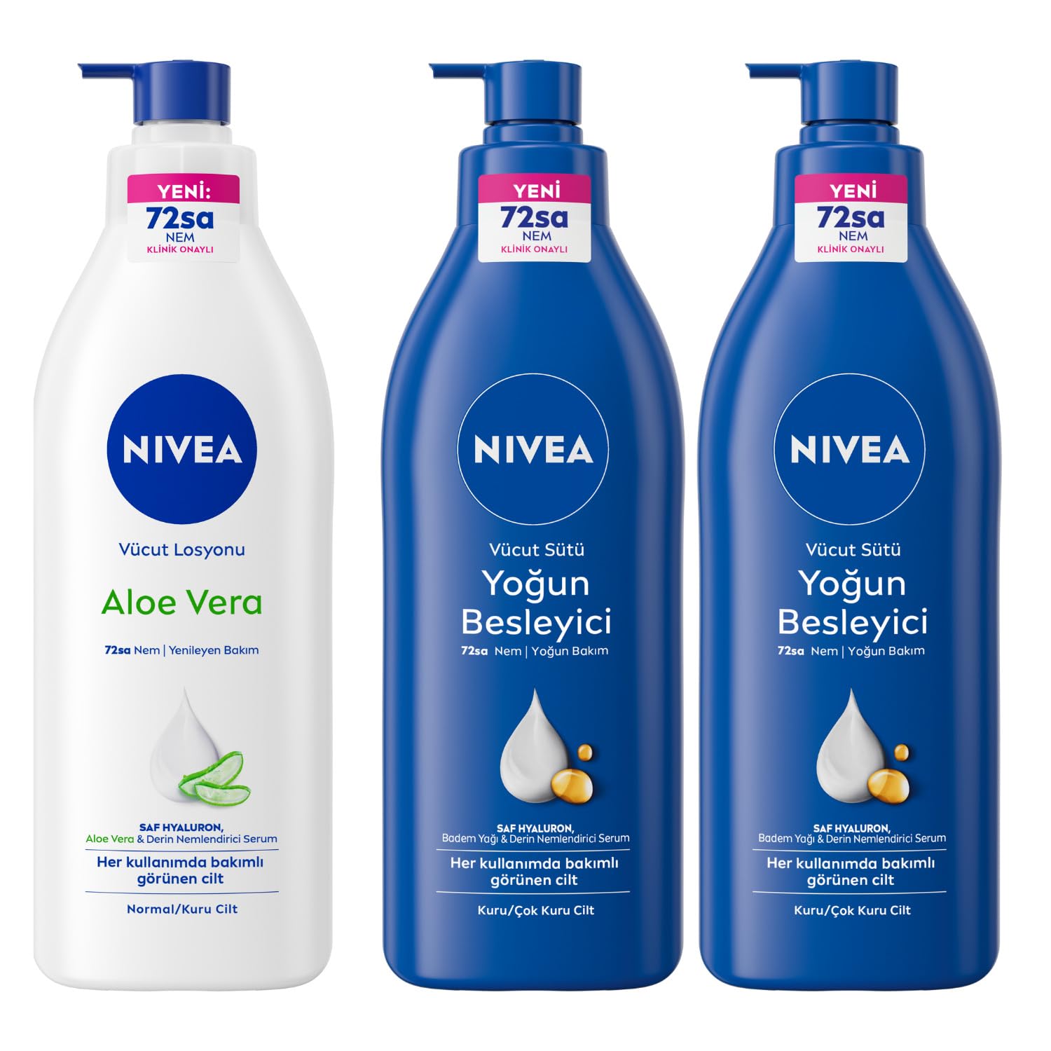 NIVEA Aloe Vera Vücut Losyonu, 400 ml, Normal/Kuru Ciltler için Aloe Vera ile Nemlendirme + NIVEA Besleyici Vücut Sütü 400 ml, Kuru ve Çok Kuru Ciltler, Nemlendirici Vücut Losyonu X2