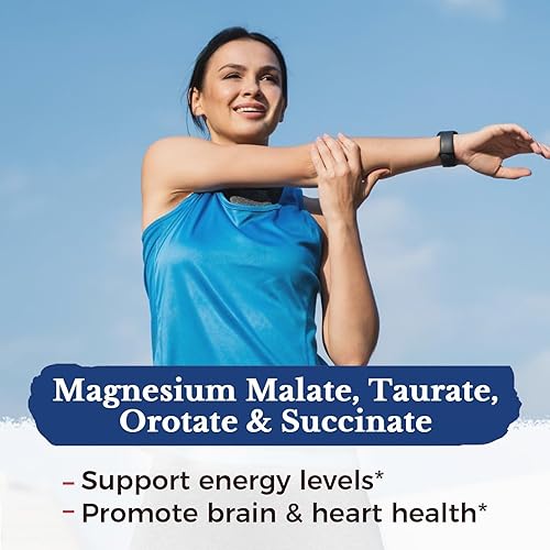 Miniatura 4 de Vitalitown Suplemento complejo de magnesio 10 en 1, 400 mg quelado de magnesio elemental con glicinato, citrato, malato, taurato y más, para la