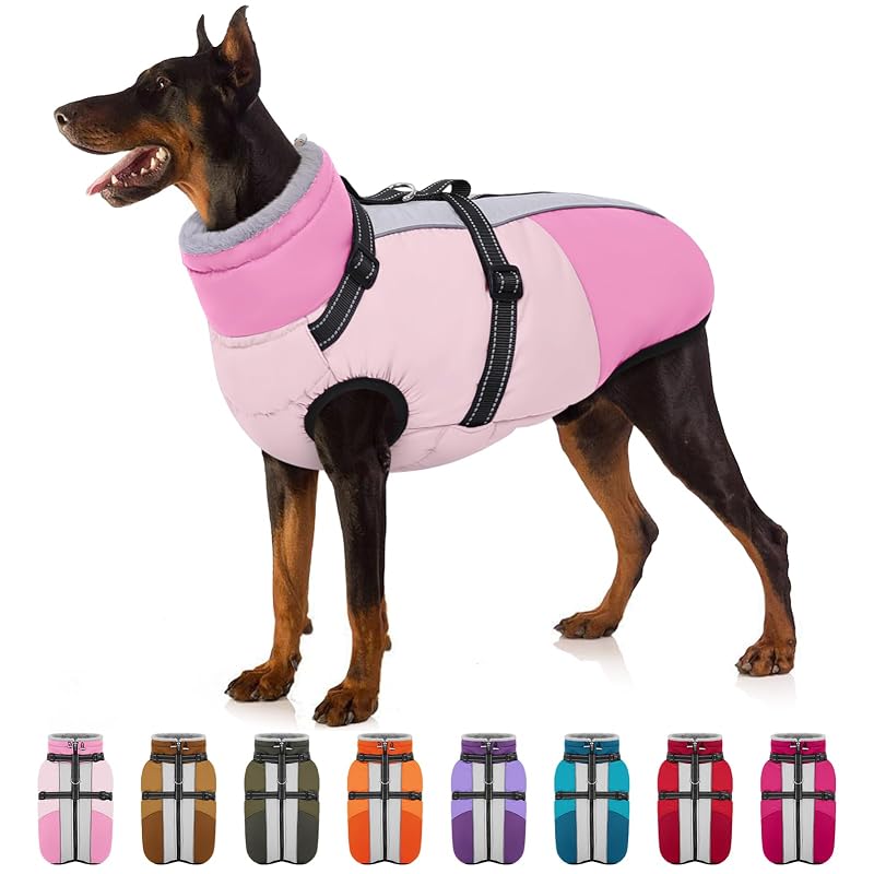 Casaco para cães com peitoral integrado, forro de fleece e detalhes refletivos SUNFURA Light Pink tamanho Grande