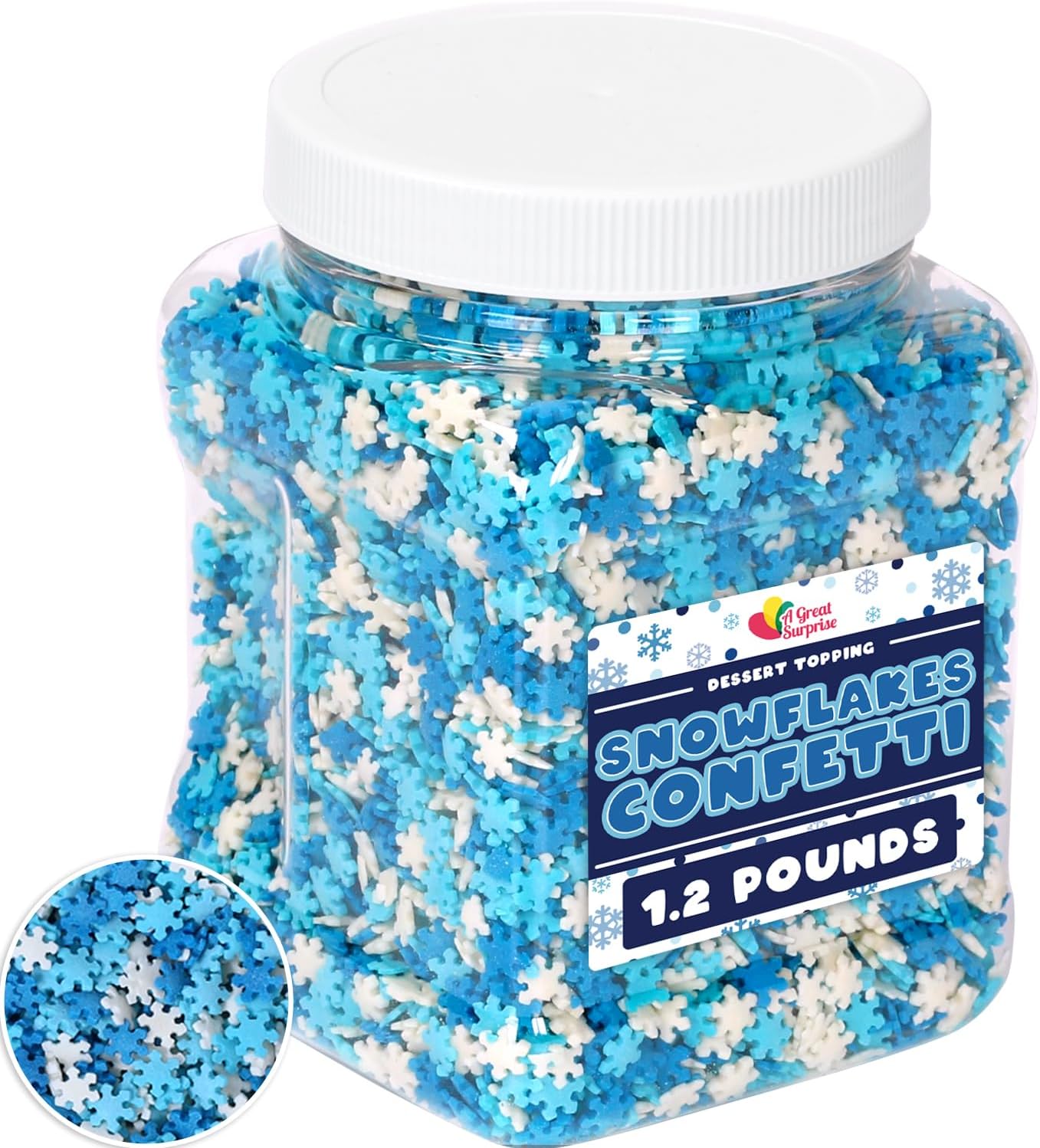 A Great Surprise Winter Sprinkles Bulk - Snowflake Confetti - 1.2 lbs bulk - Snowflakes - Blue & White - for Cooking, Baking & Decorating