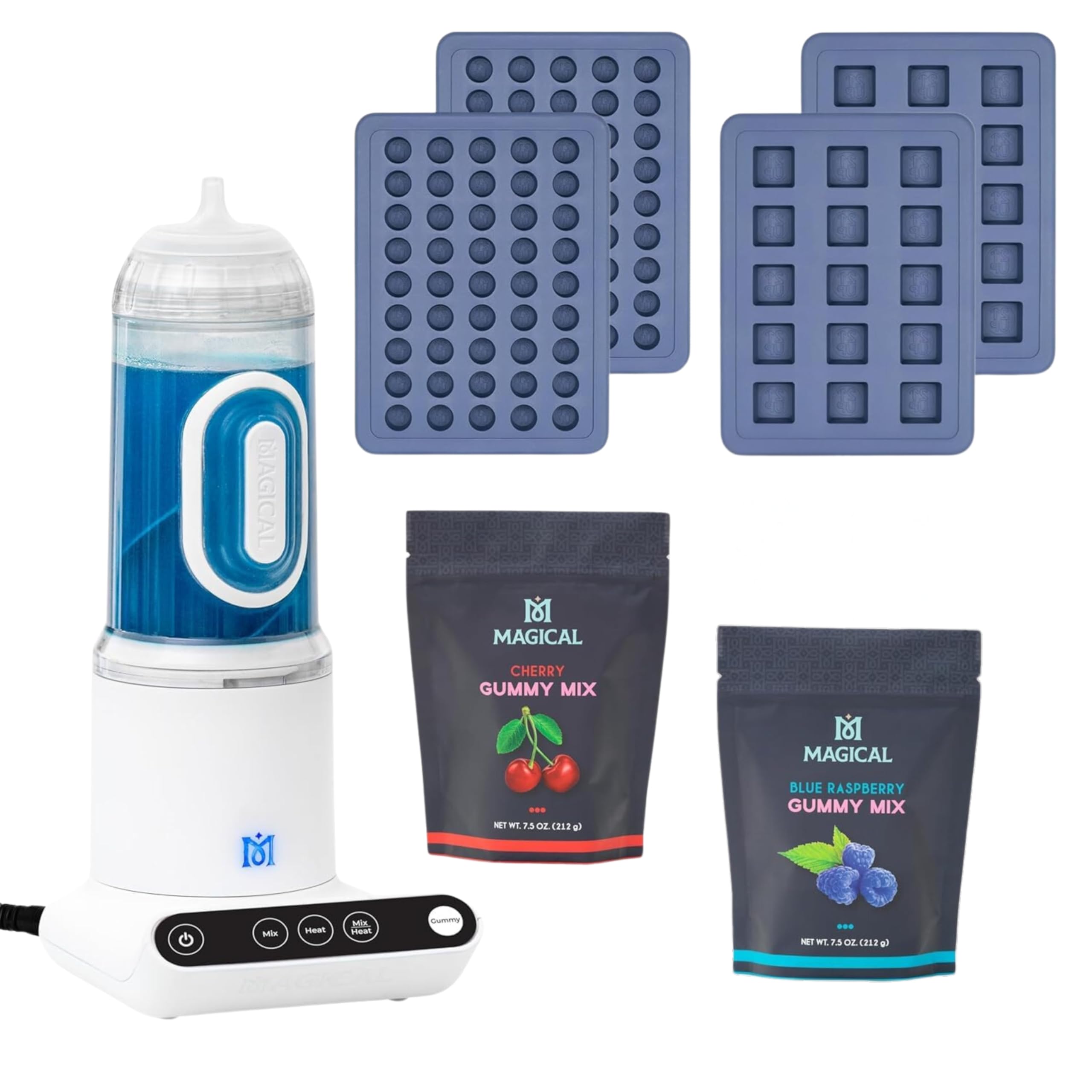 Gummy Maker with Blue Raspberry and Cherry Raspberry Gummy Mix, 2PCS of 8mL and 2mL Gummy Trays