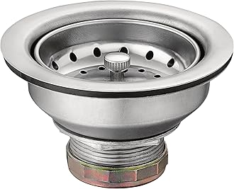 Moen Kitchen Sink Stainless Steel Basket Strainer with Drain Assembly, 3-1/2 Inch Sink Drain Stopper Plug, 22036