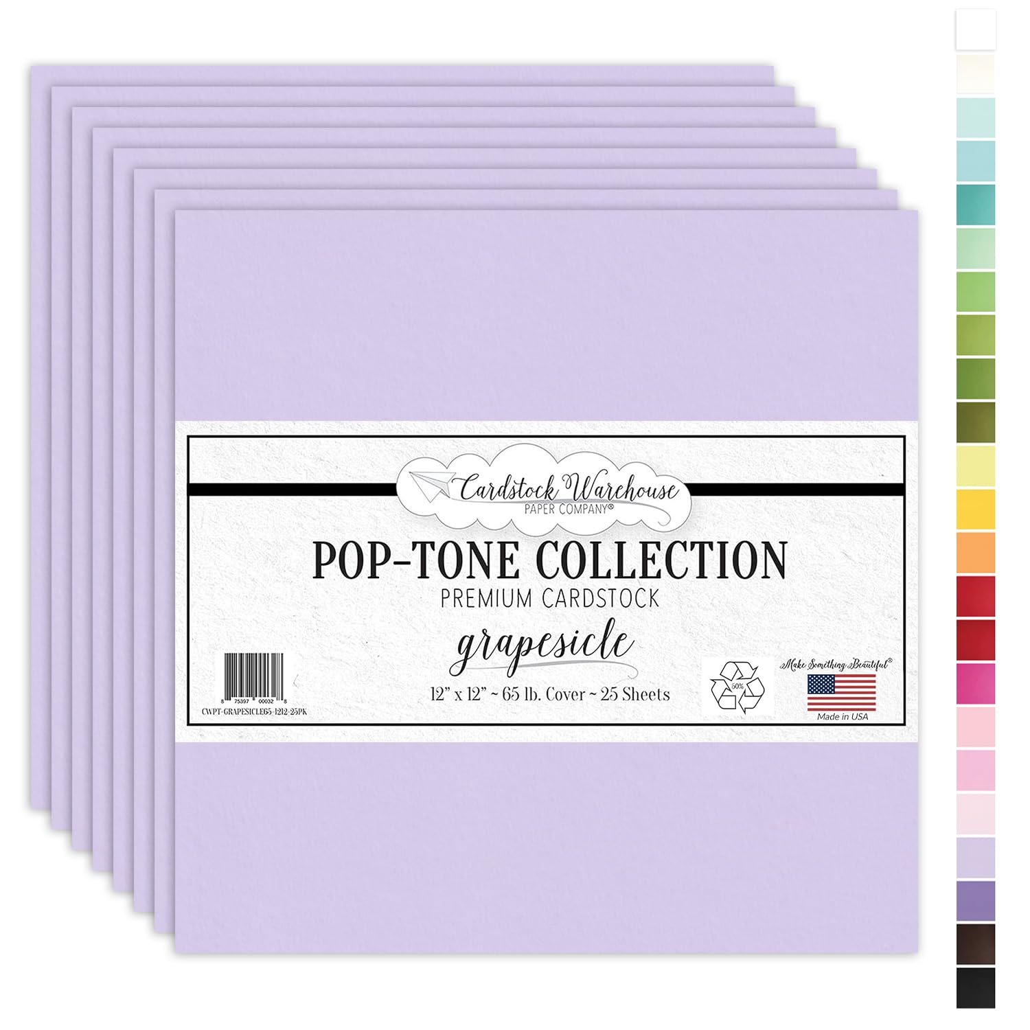 Cardstock Warehouse Pop-Tone Grapesicle Light Purple/Lavender Cardstock Paper – 25 Sheets 12 x 12" - 65 lb /175 GSM Premium Purple Card Stock for Die-cutting, Scrapbooking, Card Making & DIY Projects