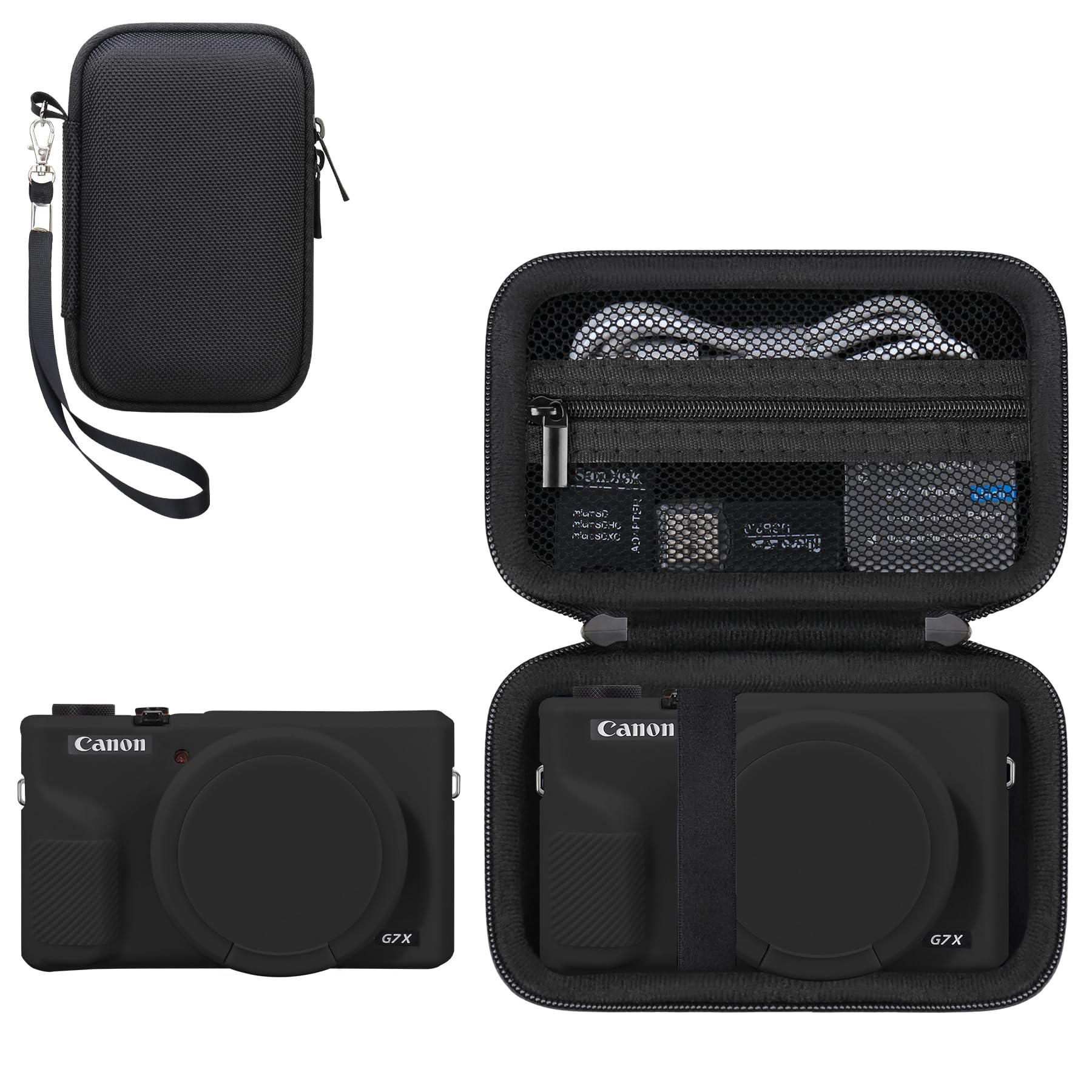 RAIALL Custodia per fotocamera digitale Canon PowerShot G7X Mark III, 1* custodia rigida da trasporto + 1* custodia protettiva morbida in silicone, Nero+Nero