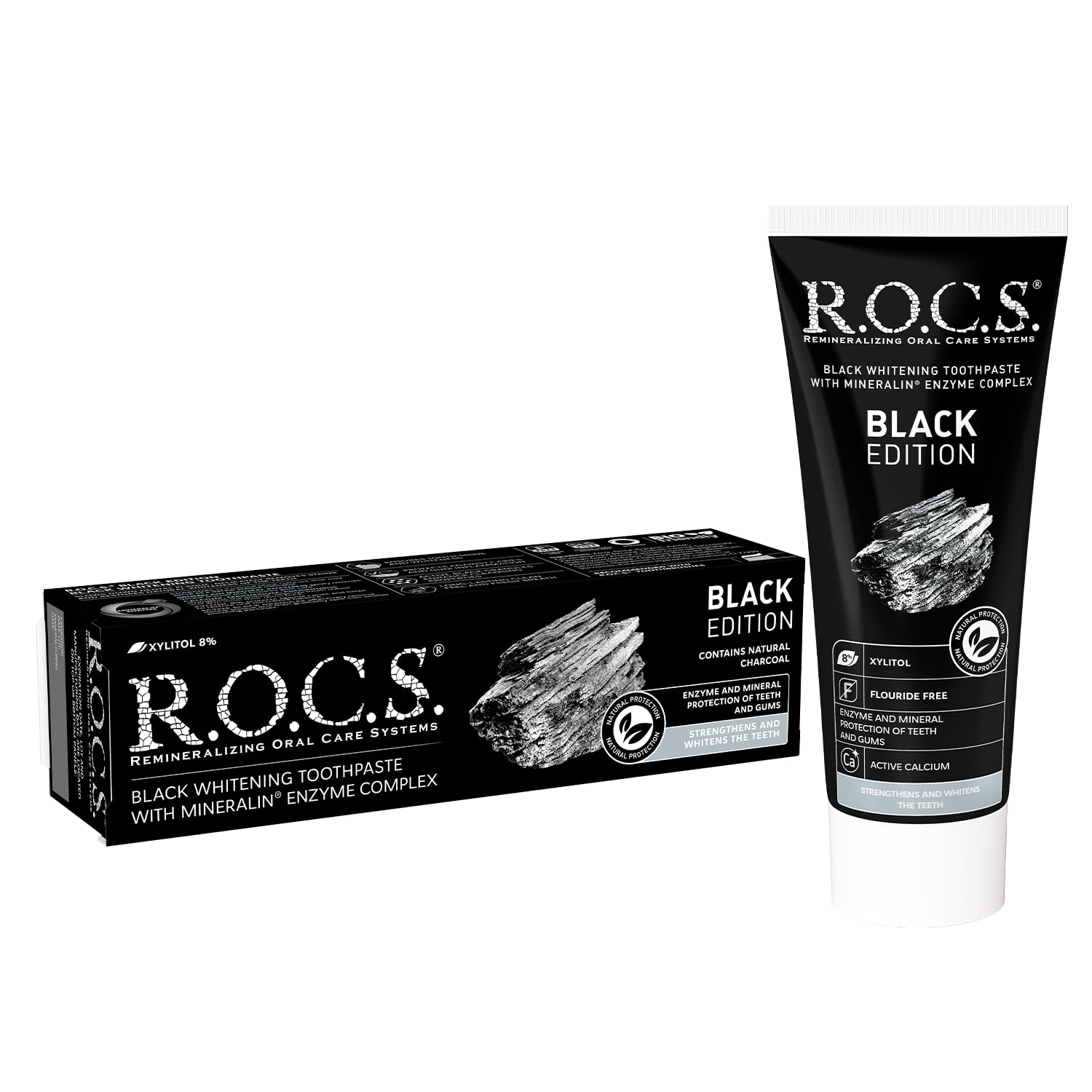 R.O.C.S. Black Edition Kömür Özlü Beyazlatıcı Diş Macunu (1 x 74 g) (3 paketi)