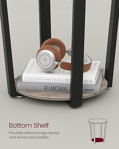 Miniatura 6 de VASAGLE Mesa auxiliar, mesa auxiliar redonda con estante de almacenamiento, fácil montaje, muebles de acento industrial con marco de acero, gris