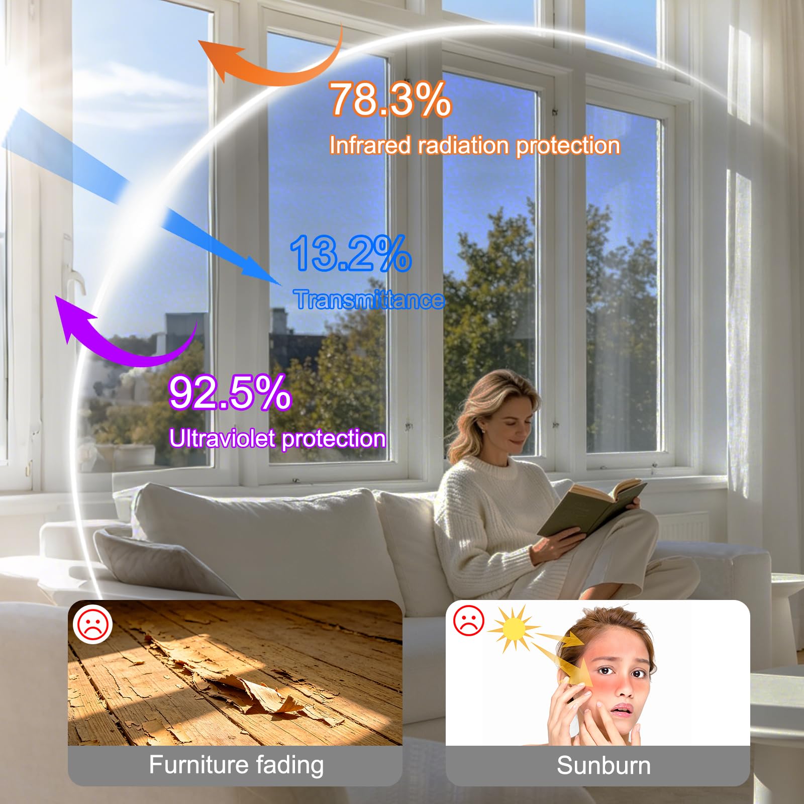 Concus-T Negro Vinilo Película para Ventanas Resiste 96.5% UV Amplia Sentido Único Privacidad Protección Autoadhesivo Protección Solar Lámina Adecuado para Puertas y Ventanas de Vidrio 90x200cm