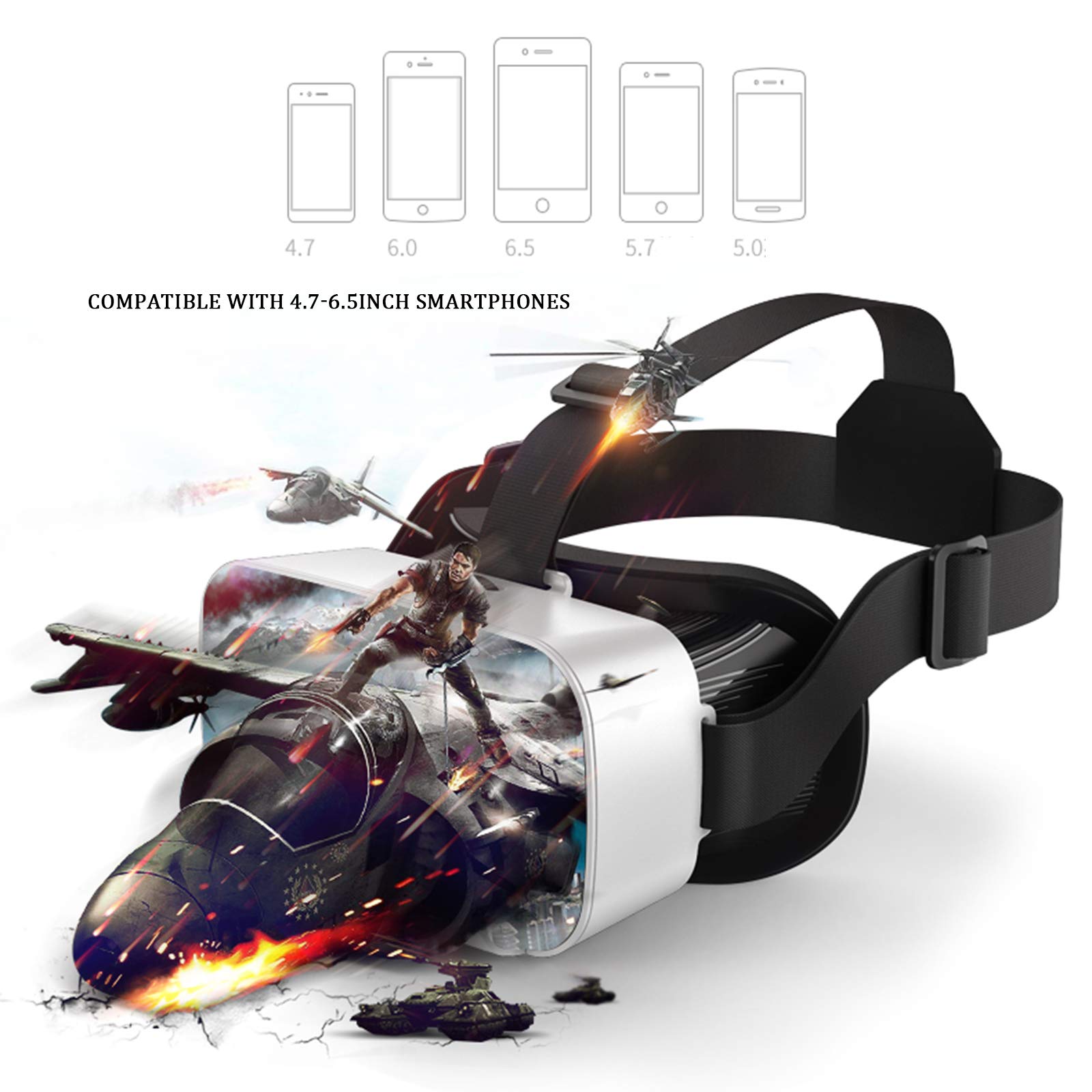 3D VR Gafas de Realidad Virtual Auriculares VR para Pantalla de 4,7 a 6,5 Pulgadas, Casco VR de Realidad Virtual con Mando Bluetooth