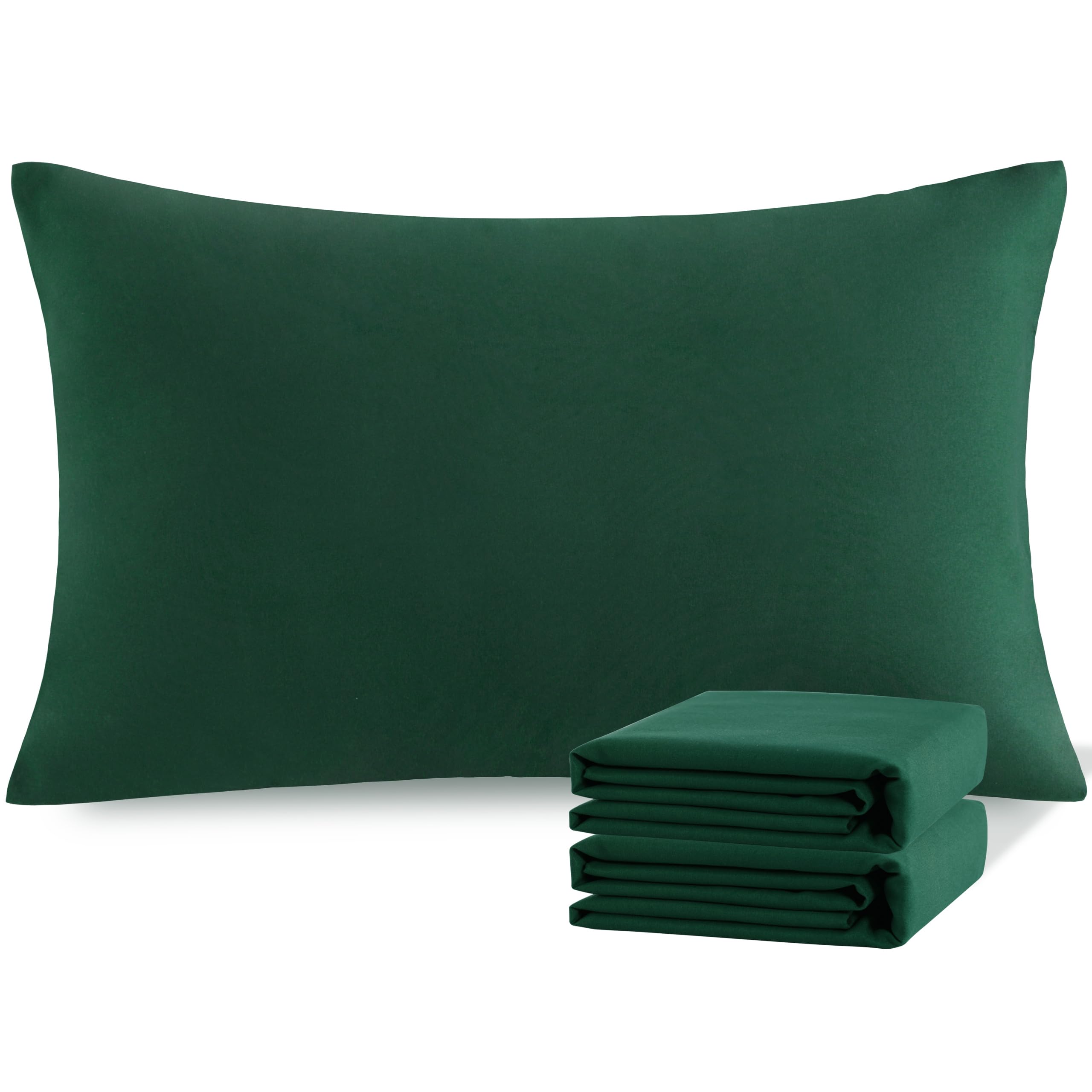 NTBAY Standard Pillowcase Set - 2 Pack Brushed Microfiber 20x26 Pillowcases - Soft, Wrinkle-Free, Fade-Resistant, Stain-Resistant, Dark Green Pillowcases with Envelope Closure - 20x26 Inches