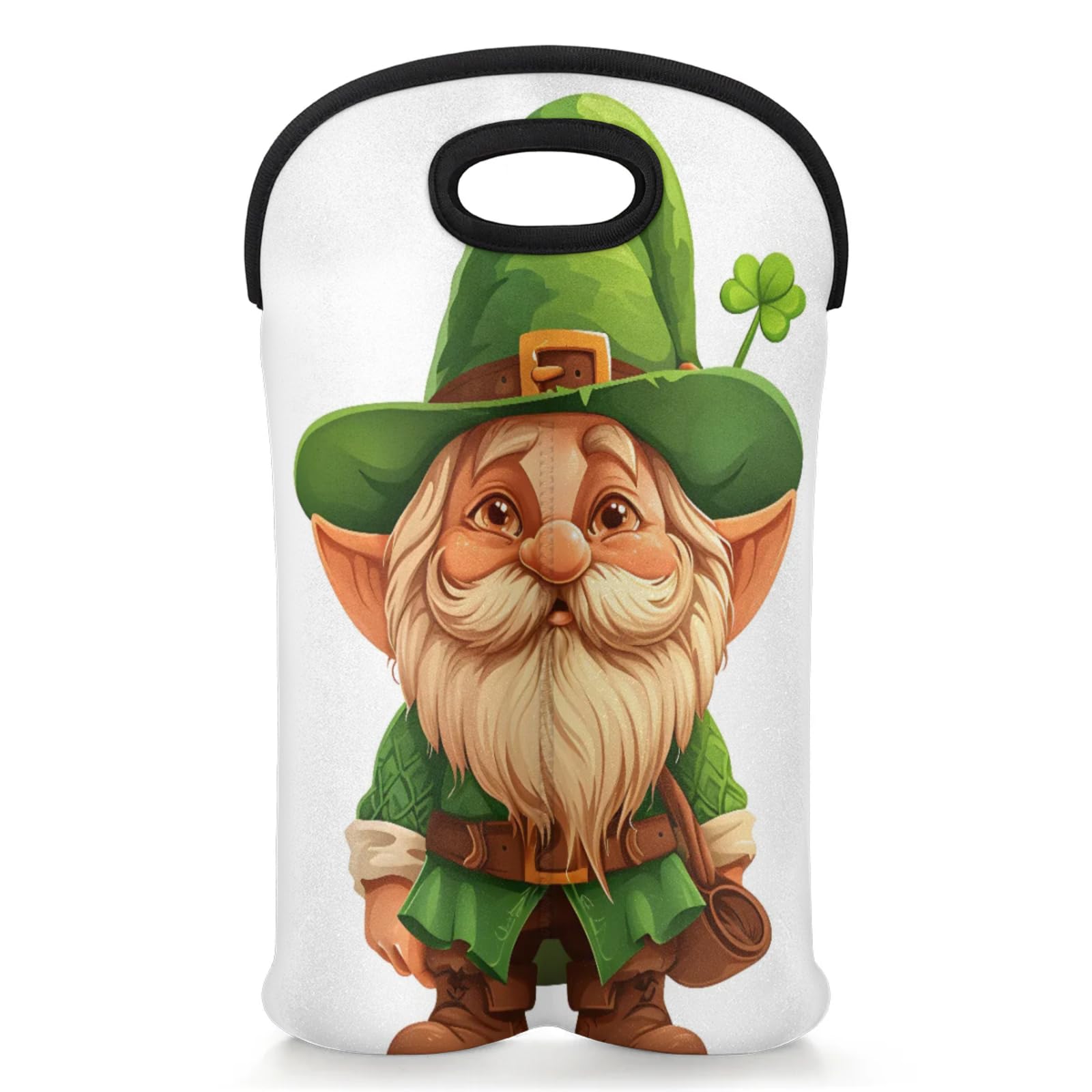 2 Bottles Elves Gnome Wine Bag Sleeve Totes St. Patrick's day Neoprene Protective Wine Carrier Bag for Wine,Water, Champagne, Beer, Baby Bottles,Gift 14.5 x 10 Inches
