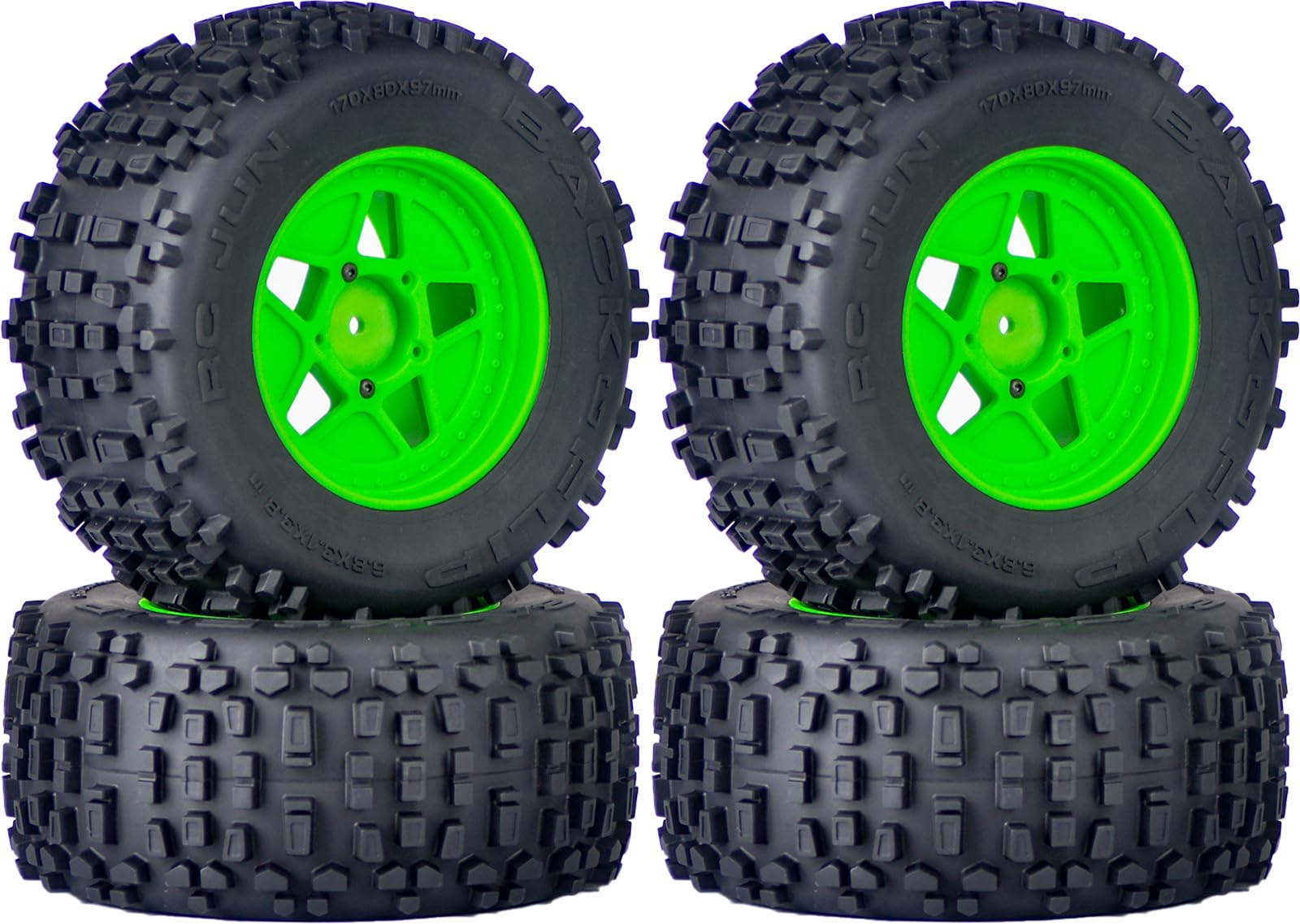 3.8" MT Monster Truck Tires with Foam Insert - 17mm/14mm/12mm Hex Adapters Included, Compatible with TRAXXAS Sledge, ARRMA KRATON, Outcast, Tamiya, HSP (Set of 4), Replacement Part of AR510092