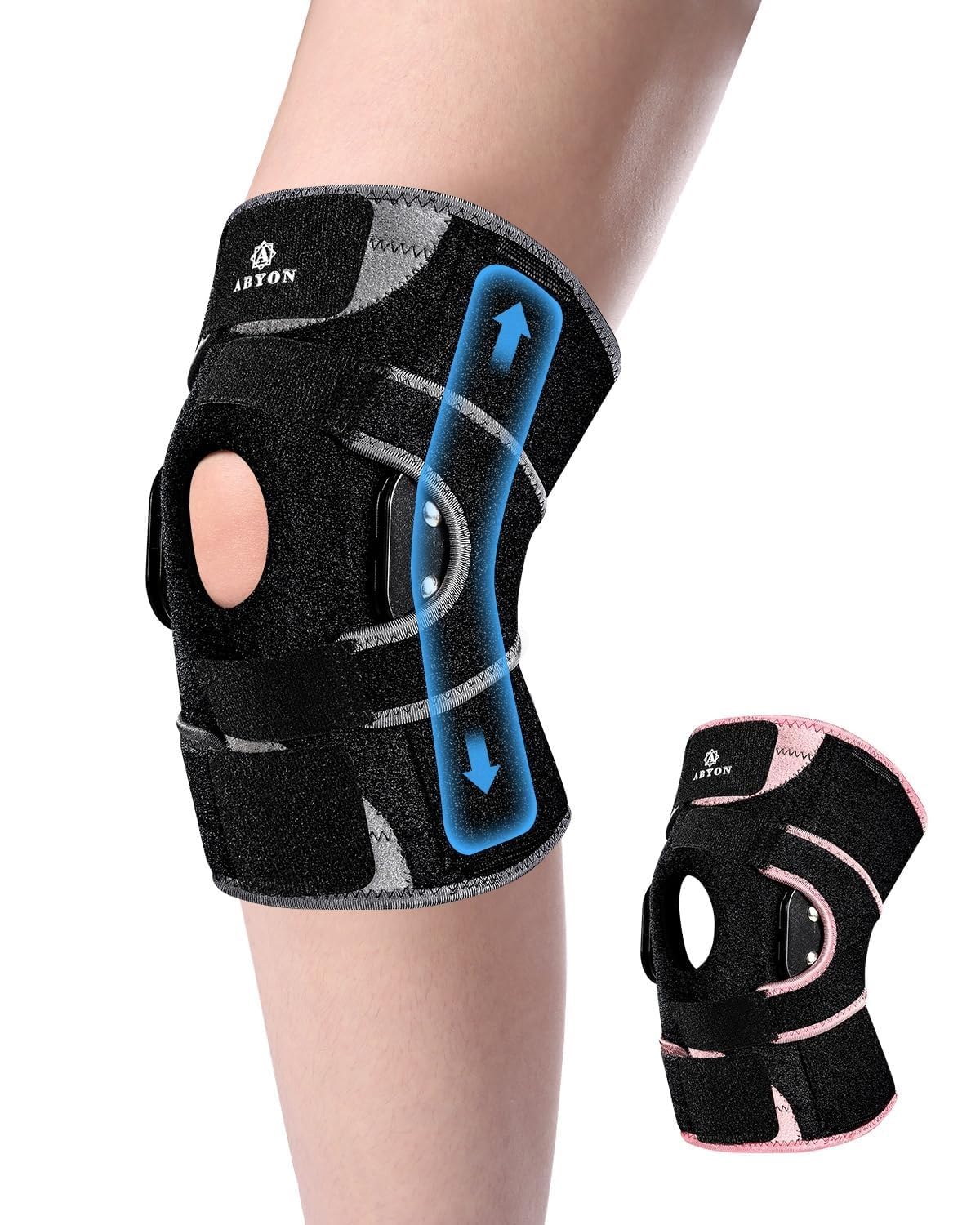 ABYON Kniebandage für Damen Männer – mit Metallschienen, Patella-Gelpolster, 360° Gurt, bei Meniskusriss, Bänderverletzungen, ACL/MCL, Arthritis & Operations-Erholung, Laufen, L